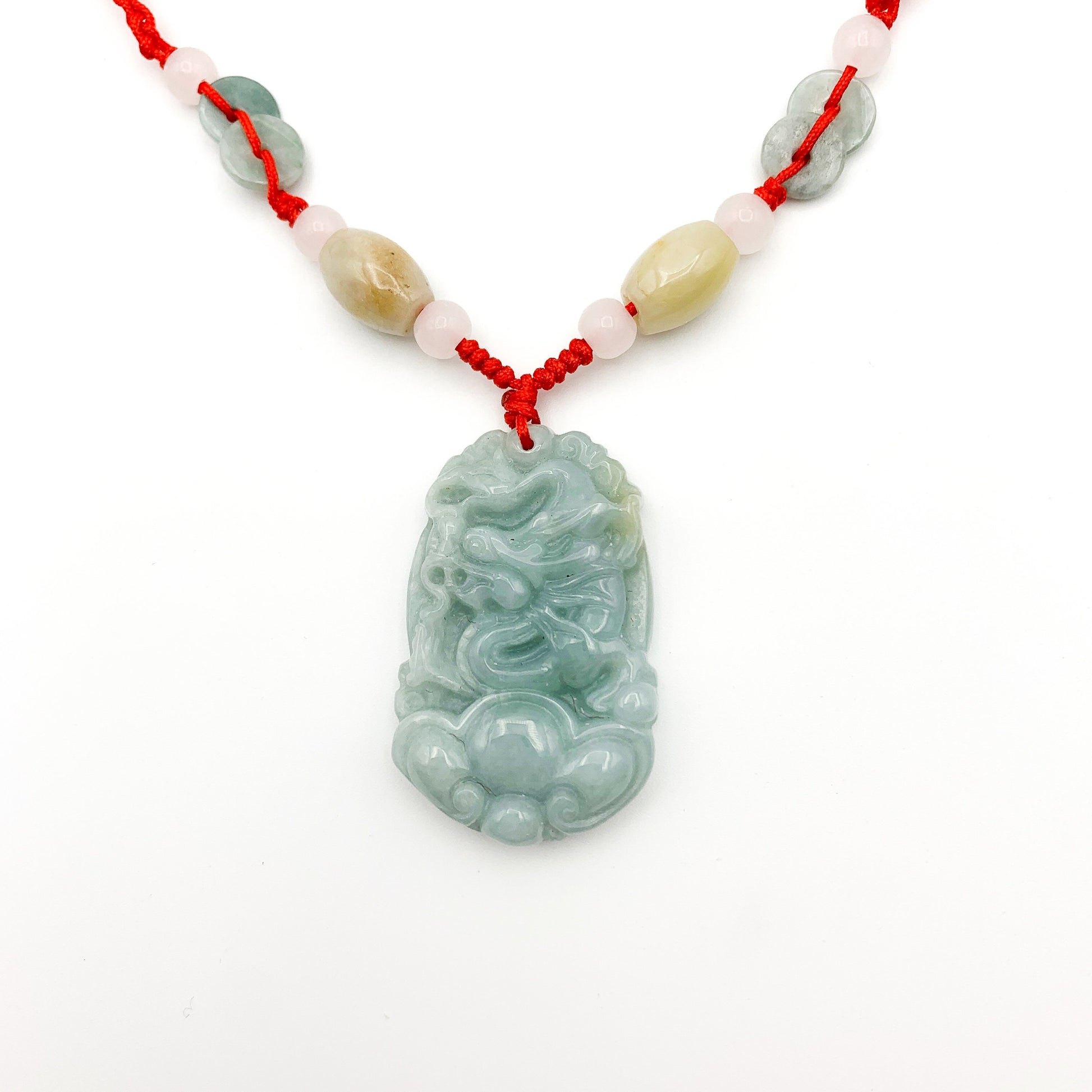 Red Jadeite Jade Dragon Chinese Zodiac Carved Pendant Necklace, YW-0110-1646195123 - AriaDesignCollection