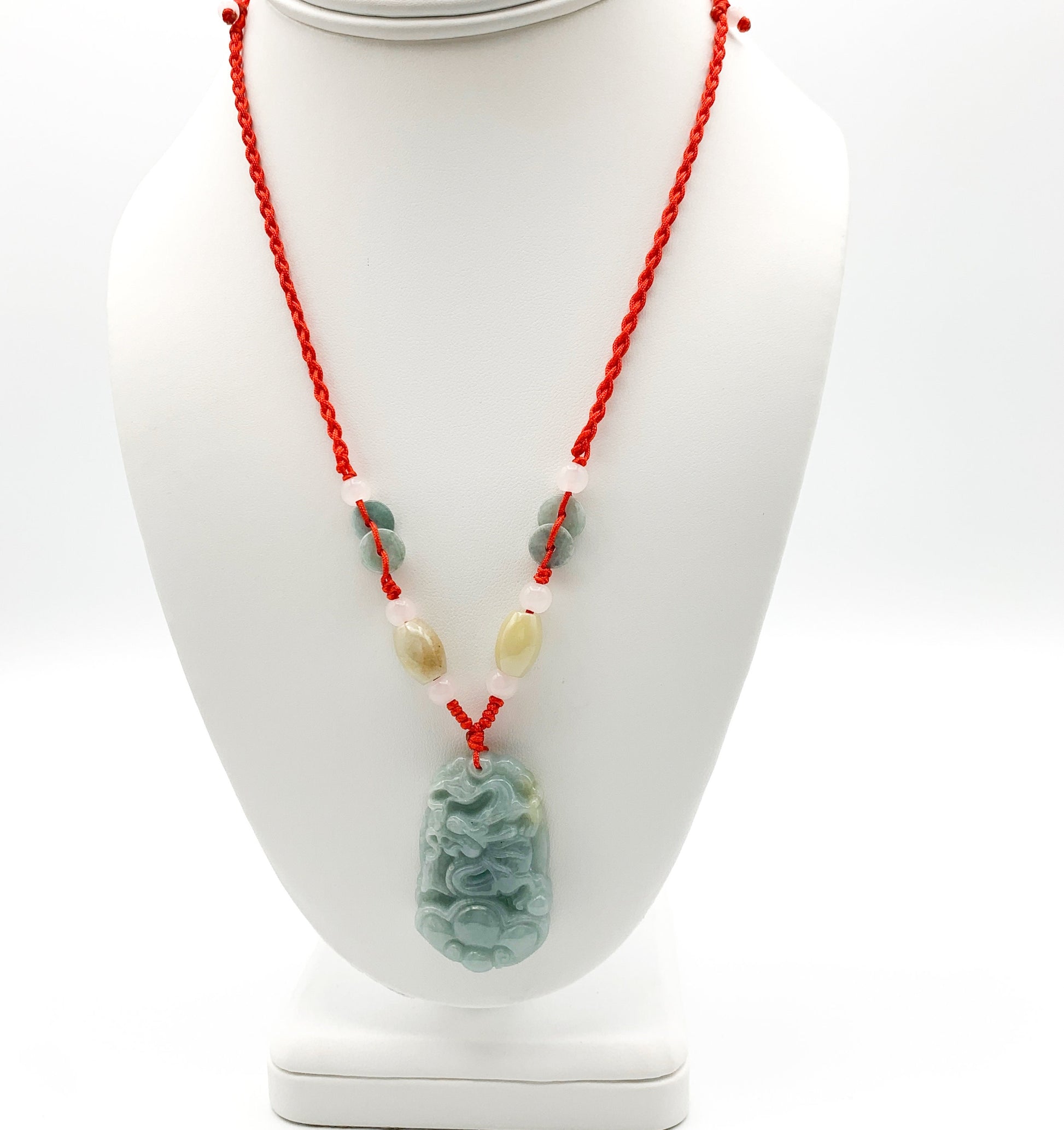 Red Jadeite Jade Dragon Chinese Zodiac Carved Pendant Necklace, YW-0110-1646195123 - AriaDesignCollection