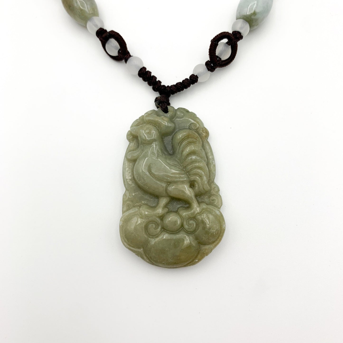 Jadeite Jade Rooster Chicken Chinese Zodiac Carved Rustic Pendant Necklace, YW-0110-1646195054 - AriaDesignCollection
