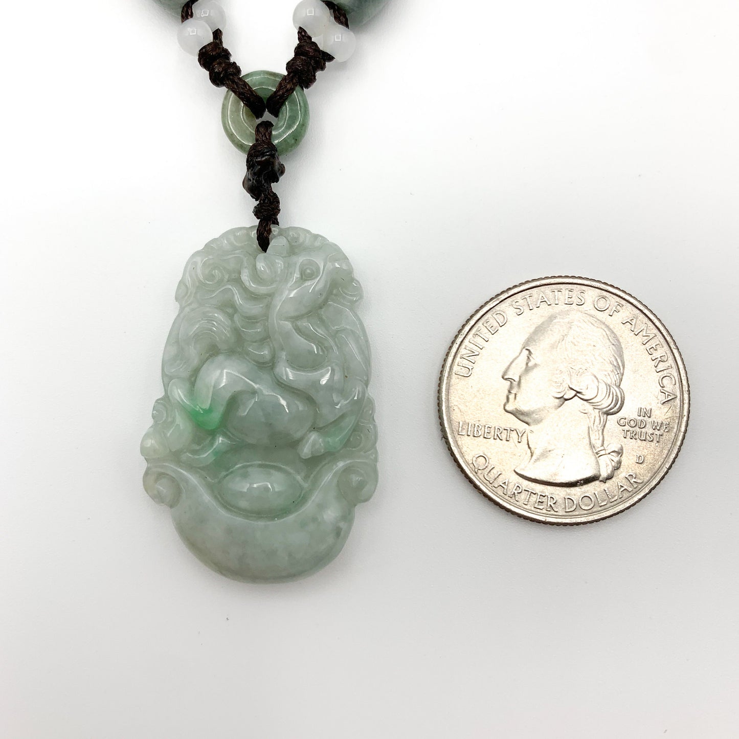 Horse Jade Chinese Zodiac Rustic Carved Pendant Necklace, YW-0321-1645571195 - AriaDesignCollection