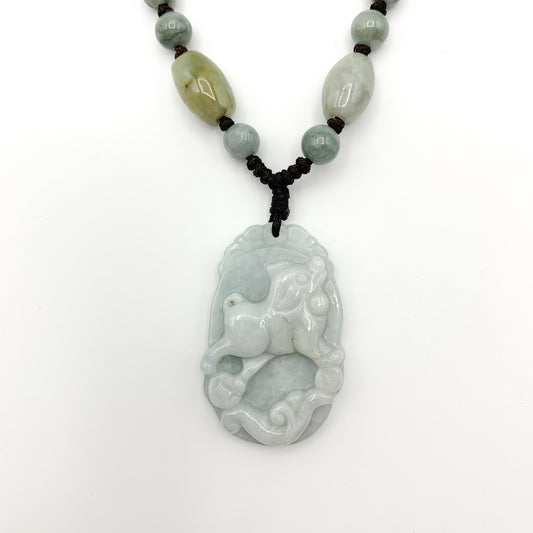 Jadeite Jade Dog Chinese Zodiac Hand Carved Pendant Necklace, YW-0321-1645917758 - AriaDesignCollection