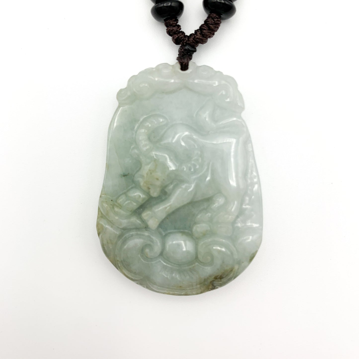 Jadeite Jade Ox Bull Cow Chinese Zodiac Carved Pendant Necklace, YW-0321-1645944372 - AriaDesignCollection