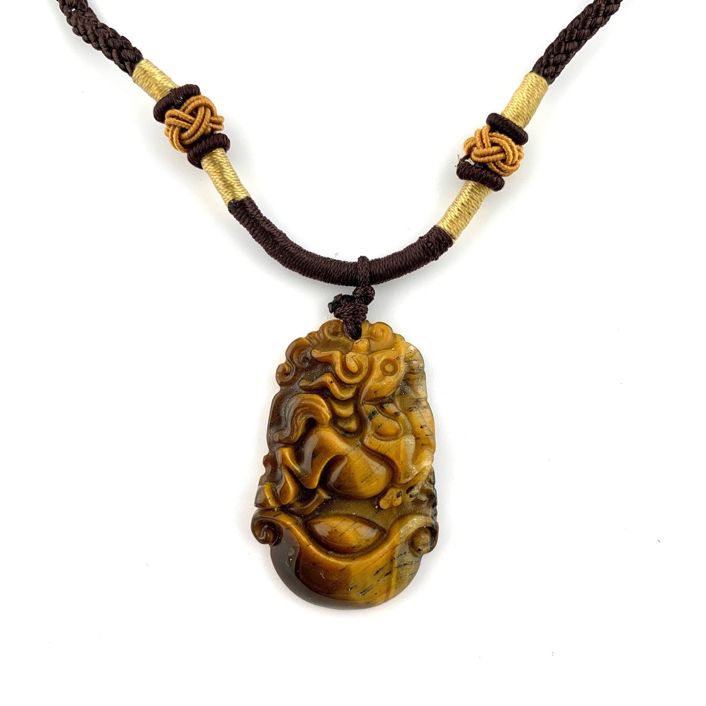 Tiger Eye Horse Chinese Zodiac Rustic Carved Pendant Necklace, YW-0110-1646934969 - AriaDesignCollection