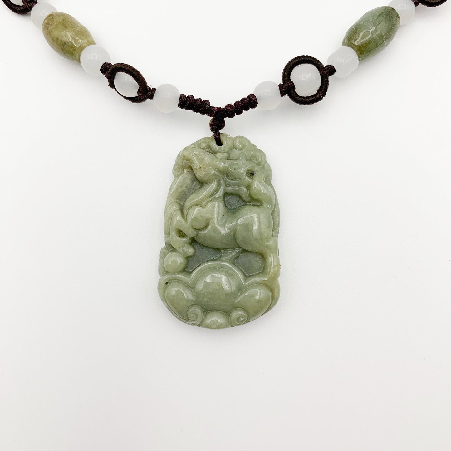 Horse Jadeite Chinese Zodiac Rustic Carved Pendant Necklace, YW-0110-1646804274 - AriaDesignCollection