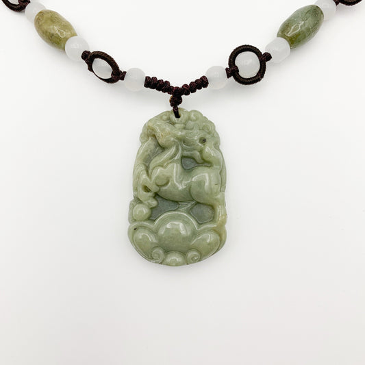 Horse Jadeite Chinese Zodiac Rustic Carved Pendant Necklace, YW-0110-1646804274 - AriaDesignCollection
