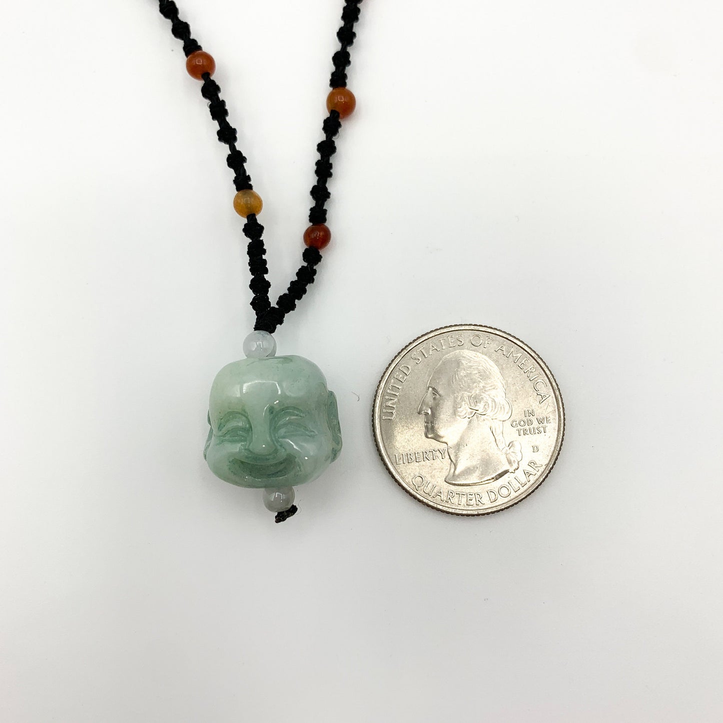Jadeite Jade Buddha, Happy Laughing Buddha, Head Carved Pendant Necklace, YW-0110-1646061006 - AriaDesignCollection