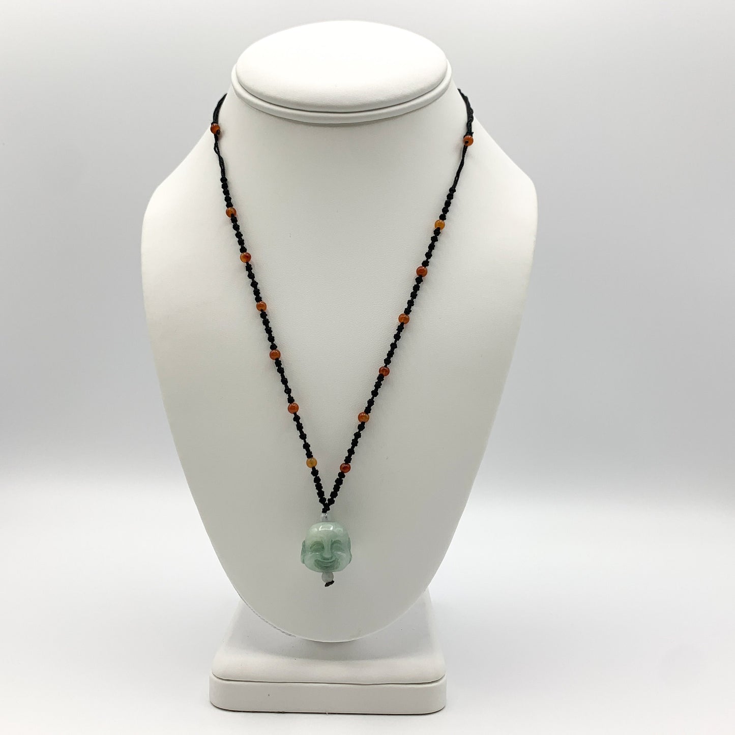 Jadeite Jade Buddha, Happy Laughing Buddha, Head Carved Pendant Necklace, YW-0110-1646061006 - AriaDesignCollection