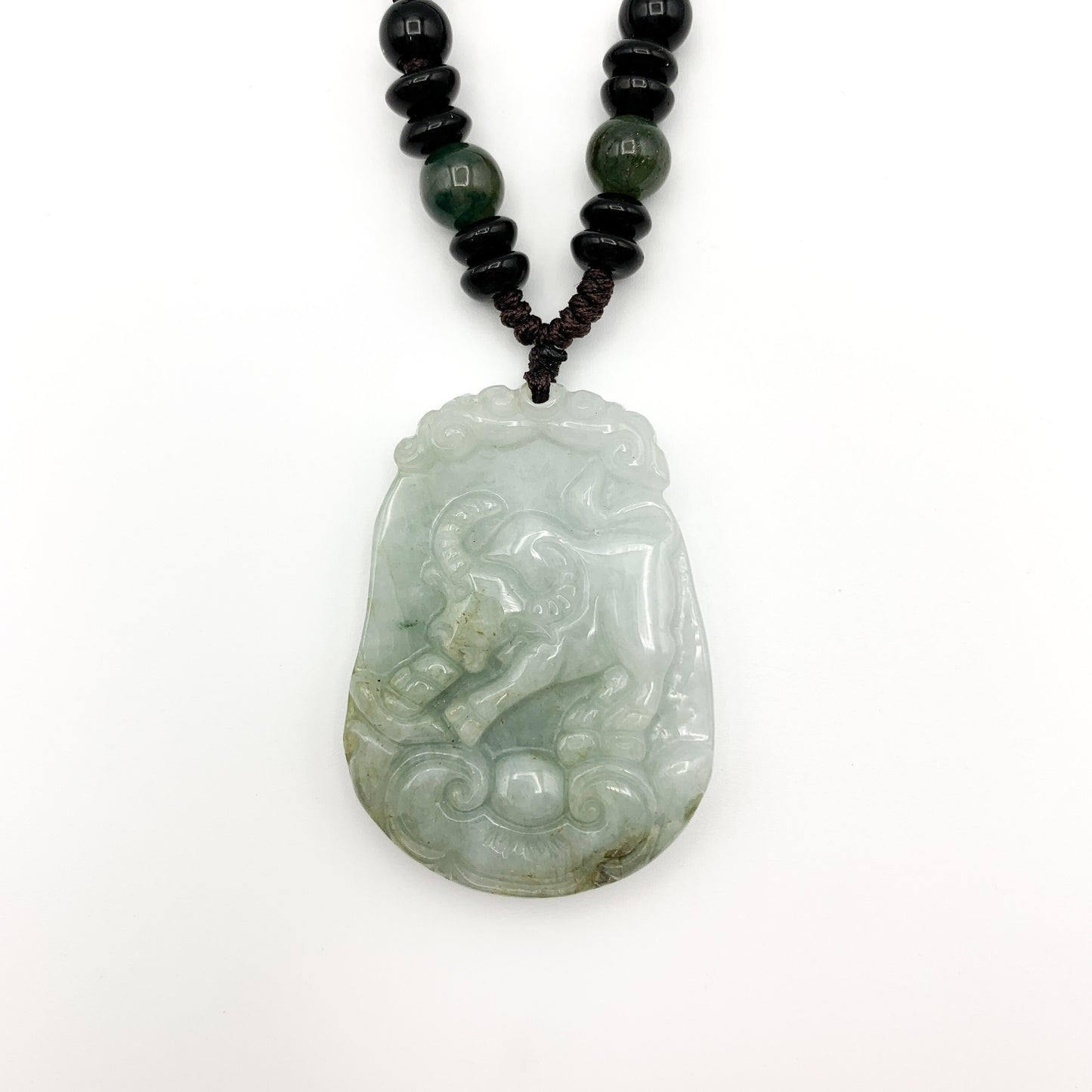 Jadeite Jade Ox Bull Cow Chinese Zodiac Carved Pendant Necklace, YW-0321-1645944372 - AriaDesignCollection