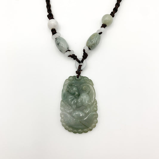 Jadeite Jade Dog Chinese Zodiac Hand Carved Pendant Necklace, YW-0110-1647127335 - AriaDesignCollection