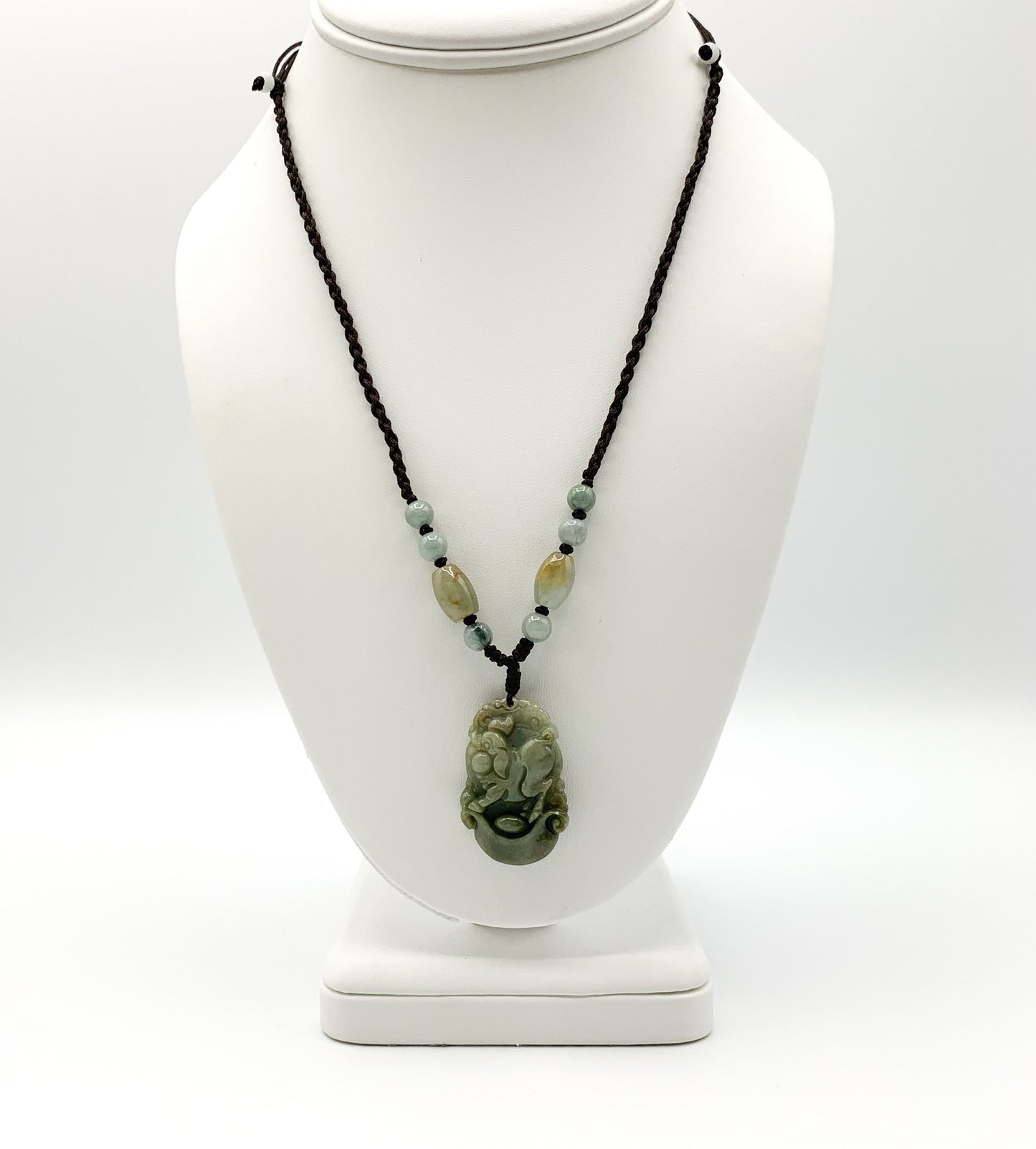 Jadeite Jade Pig Boar Chinese Zodiac Carved Rustic Pendant Necklace, YW-0110-1645917423 - AriaDesignCollection