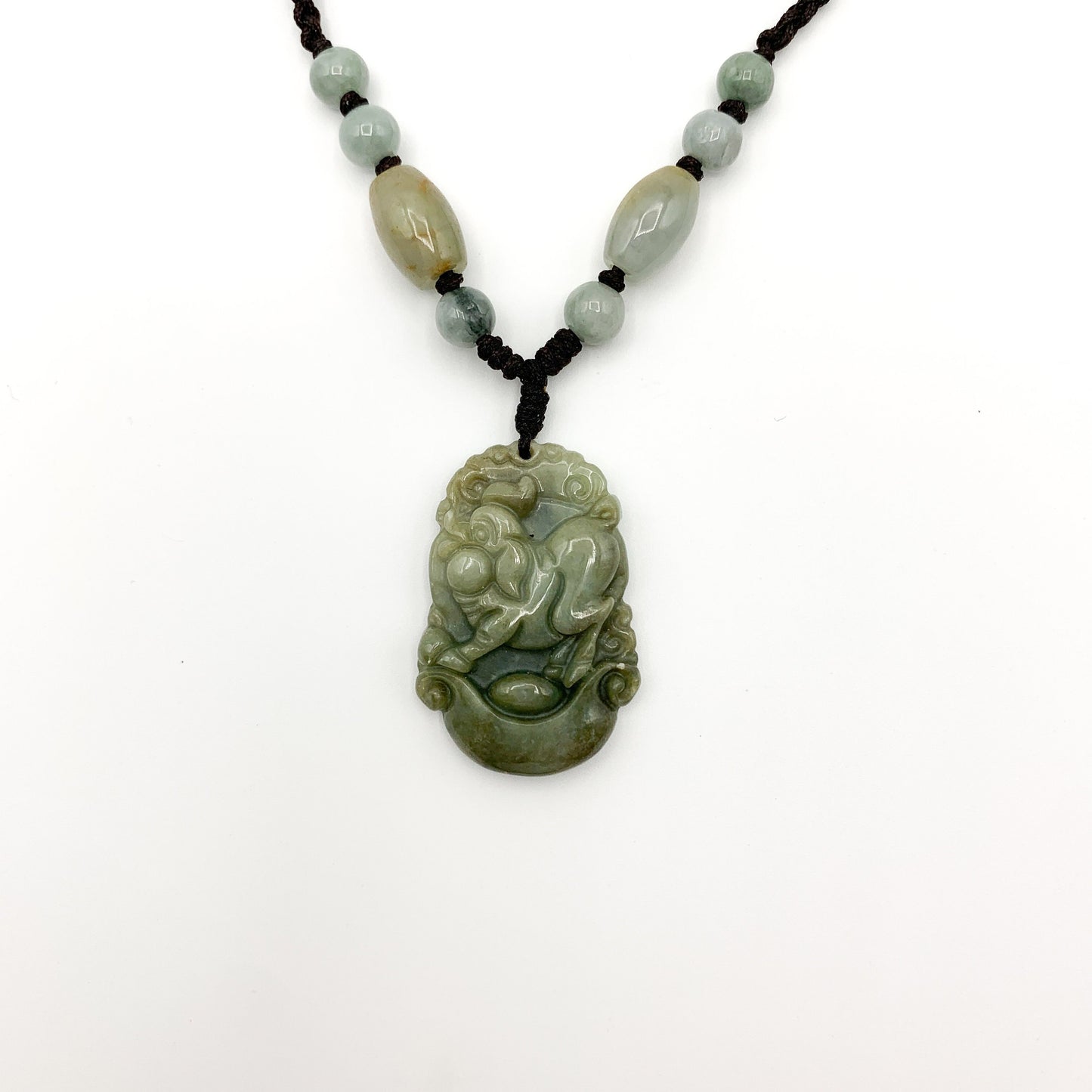 Jadeite Jade Pig Boar Chinese Zodiac Carved Rustic Pendant Necklace, YW-0110-1645917423 - AriaDesignCollection