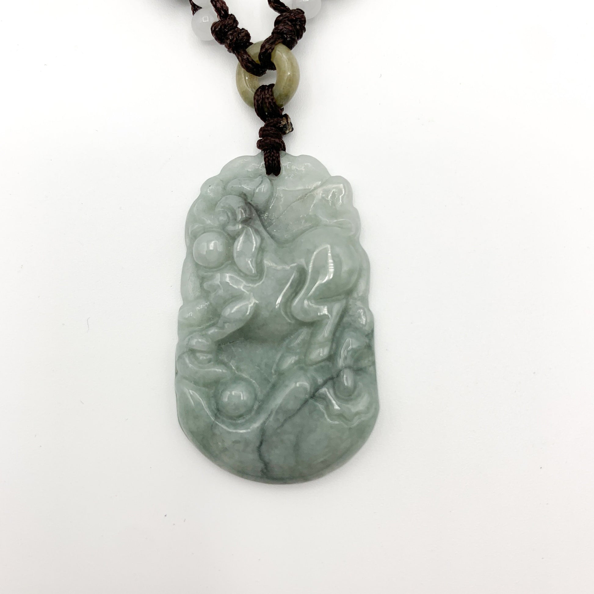 Jadeite Jade Pig Boar Chinese Zodiac Carved Rustic Pendant Necklace, YW-0110-1647059891 - AriaDesignCollection