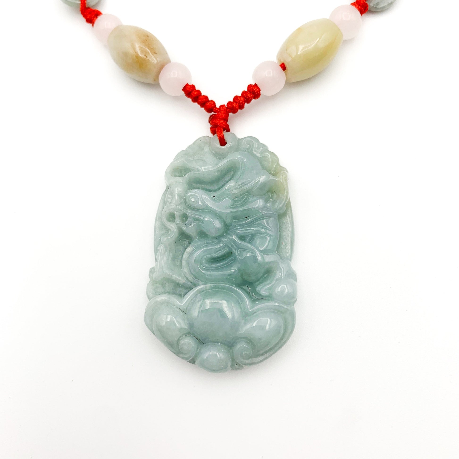 Red Jadeite Jade Dragon Chinese Zodiac Carved Pendant Necklace, YW-0110-1646195123 - AriaDesignCollection
