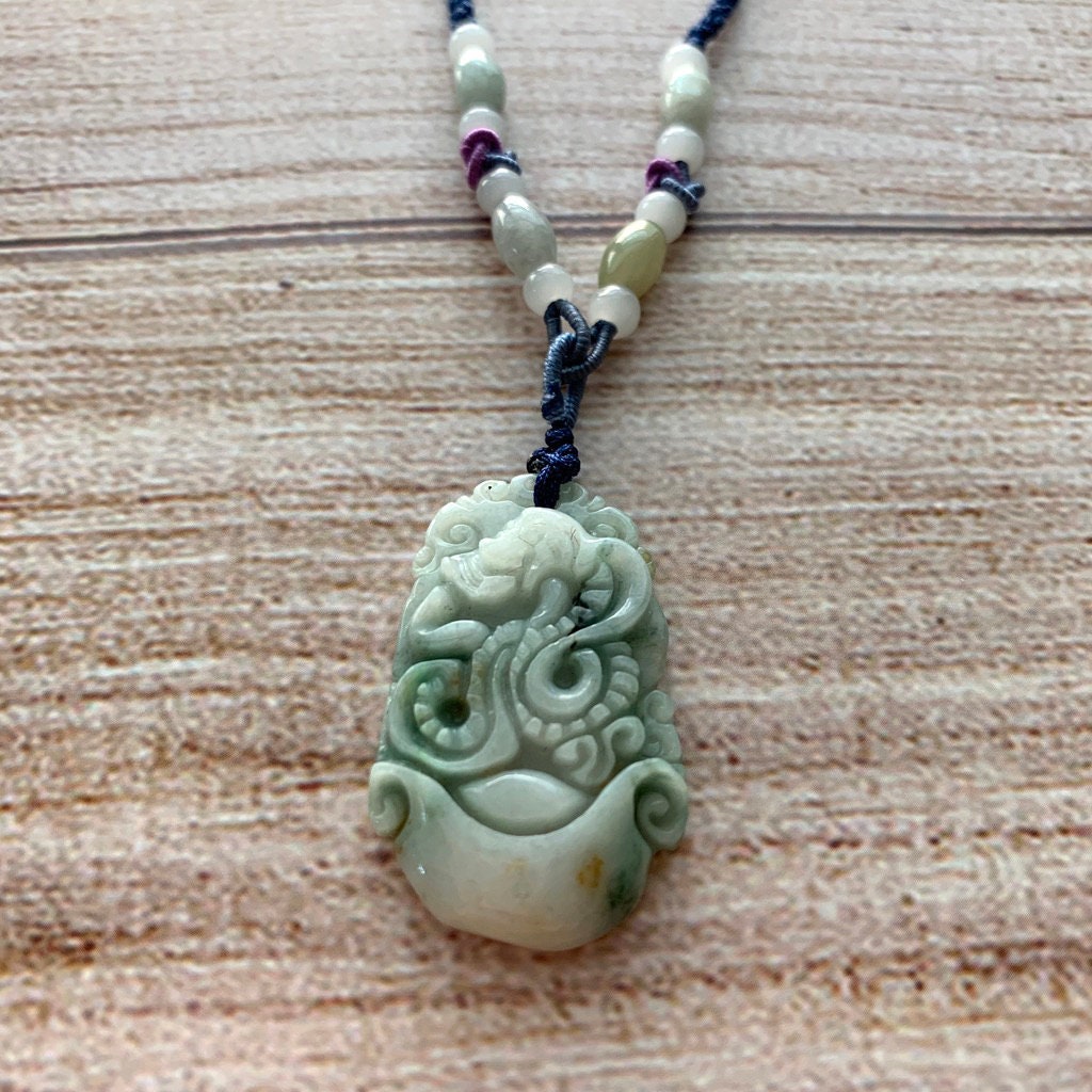 Jadeite Jade Snake Chinese Zodiac Carved Pendant Necklace, YW-0110-1646979561 - AriaDesignCollection