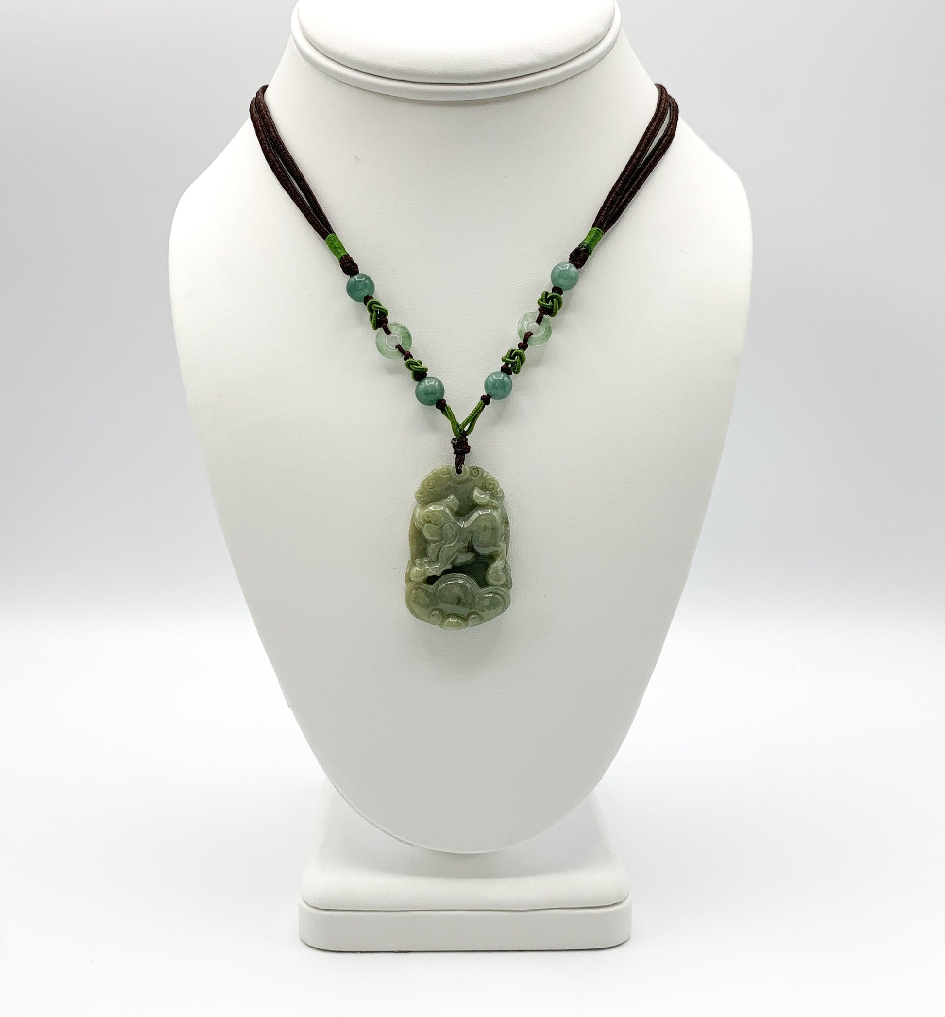 Jadeite Jade Pig Boar Chinese Zodiac Carved Pendant Necklace, YW-0321-1646926297 - AriaDesignCollection