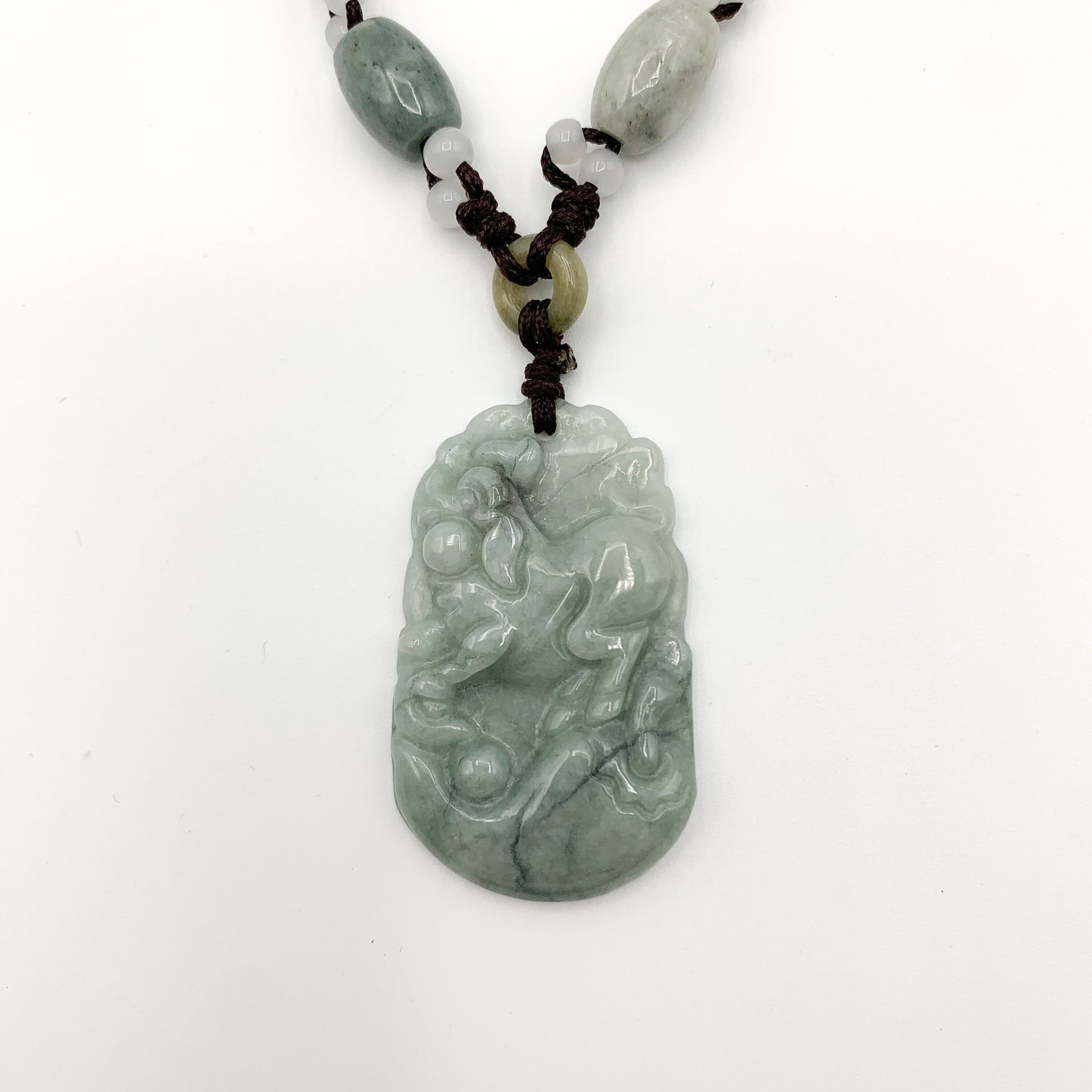 Jadeite Jade Pig Boar Chinese Zodiac Carved Rustic Pendant Necklace, YW-0110-1647059891 - AriaDesignCollection