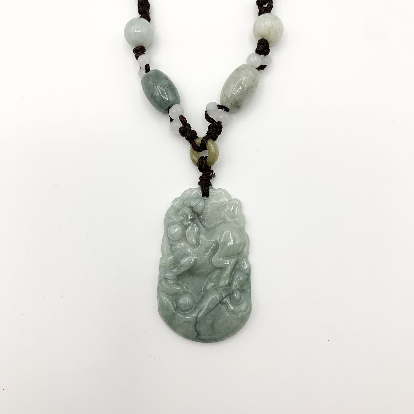 Jadeite Jade Pig Boar Chinese Zodiac Carved Rustic Pendant Necklace, YW-0110-1647059891 - AriaDesignCollection