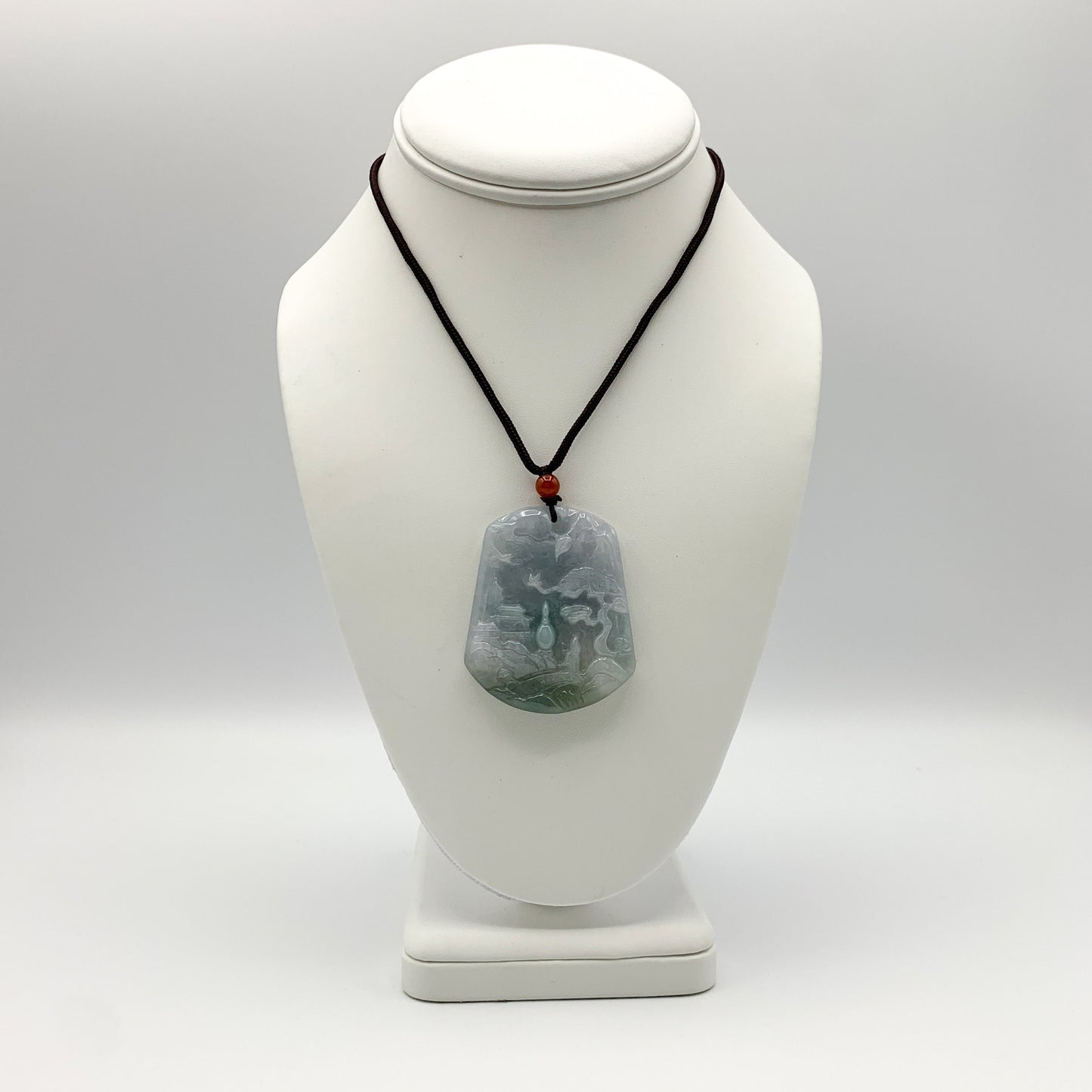 Jadeite Jade Landscape Mountain Forest River Scenery Hand Carved Pendant Necklace, YJ-0321-0468572 - AriaDesignCollection