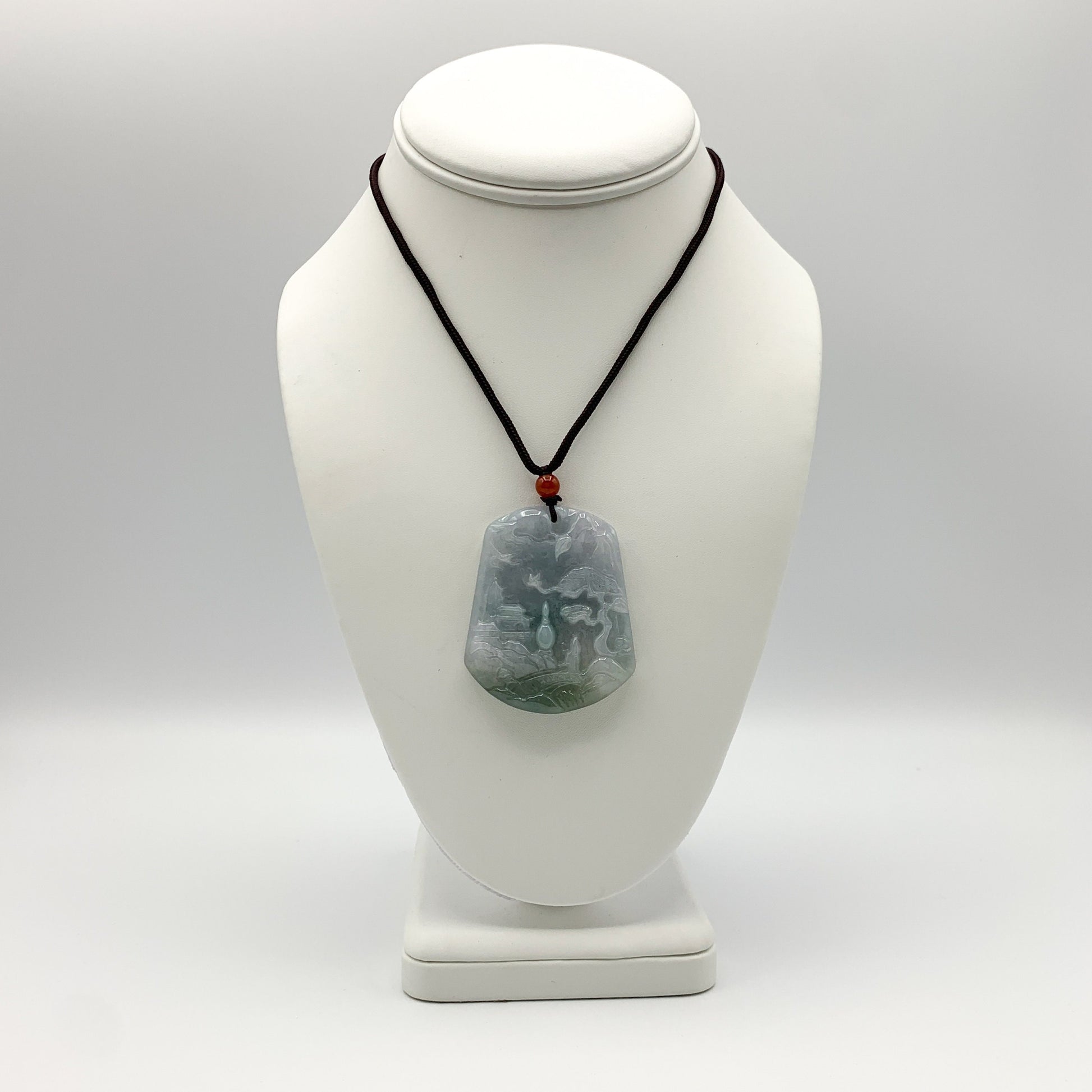 Jadeite Jade Landscape Mountain Forest River Scenery Hand Carved Pendant Necklace, YJ-0321-0468572 - AriaDesignCollection