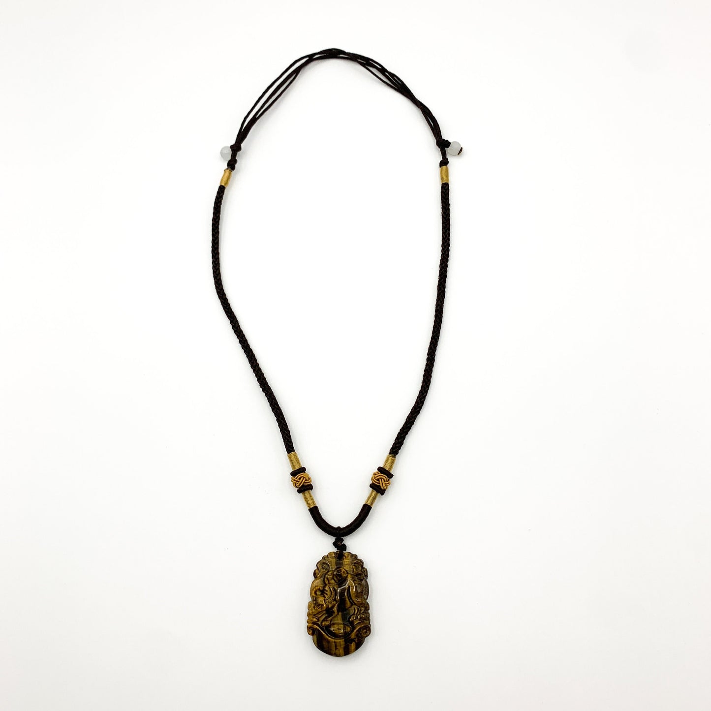 Tiger Eye Ox Bull Cow Chinese Zodiac Carved Rustic Pendant Necklace, YW-0110-1647012783 - AriaDesignCollection