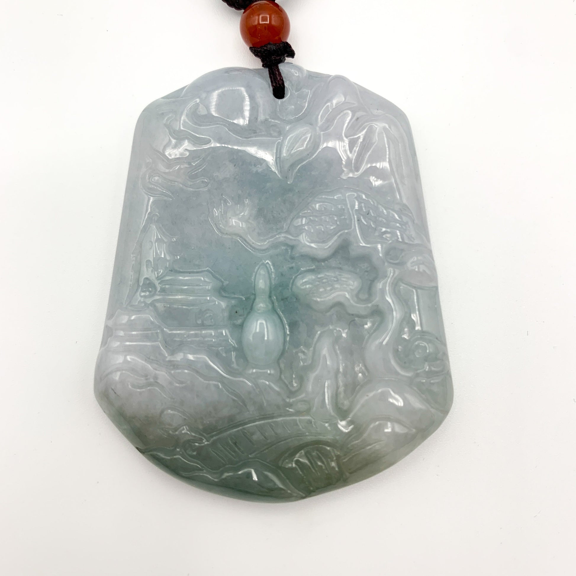 Jadeite Jade Landscape Mountain Forest River Scenery Hand Carved Pendant Necklace, YJ-0321-0468572 - AriaDesignCollection