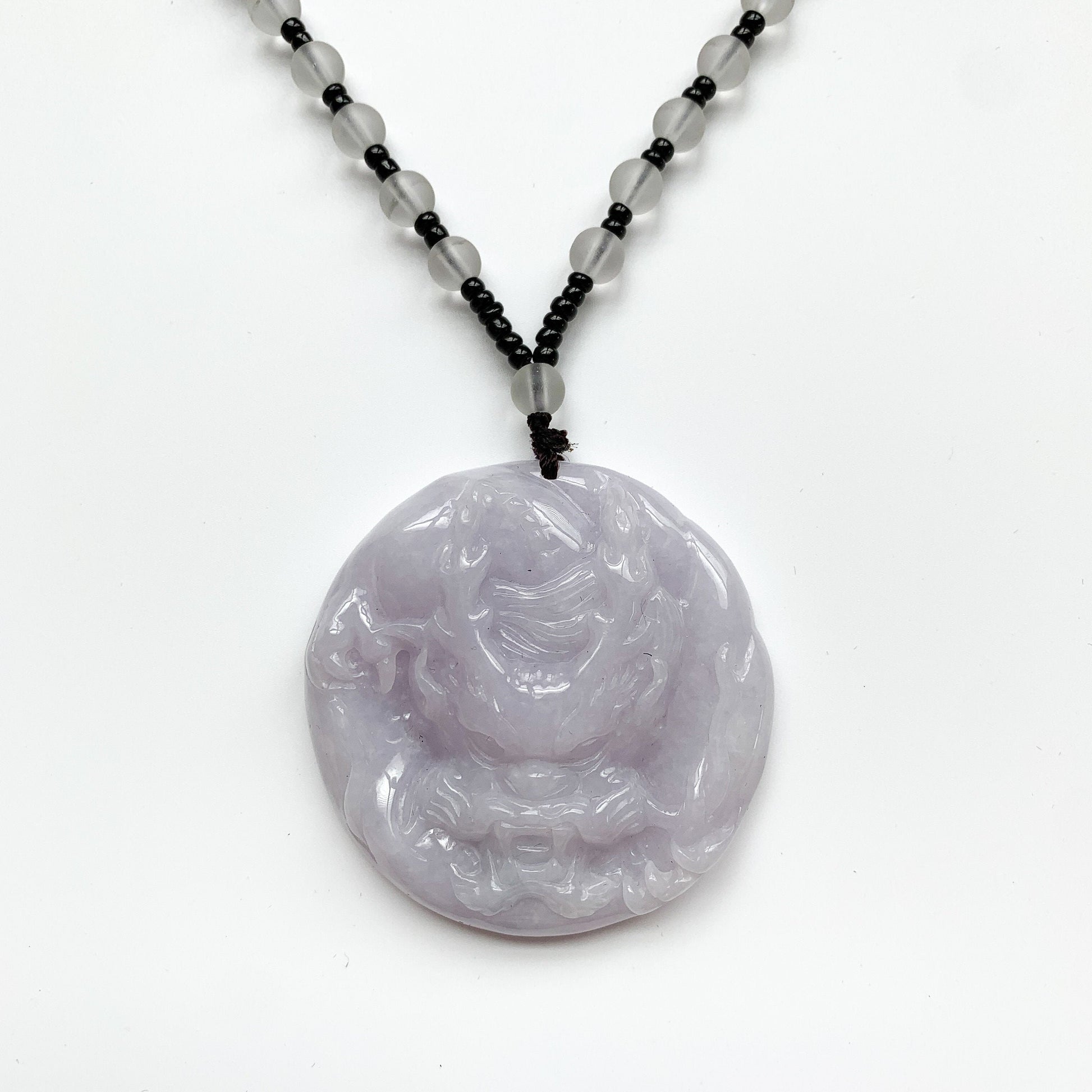 Purple Jadeite Jade Dragon Chinese Zodiac Hand Carved Pendant Necklace, YJ-0321-0345832 - AriaDesignCollection