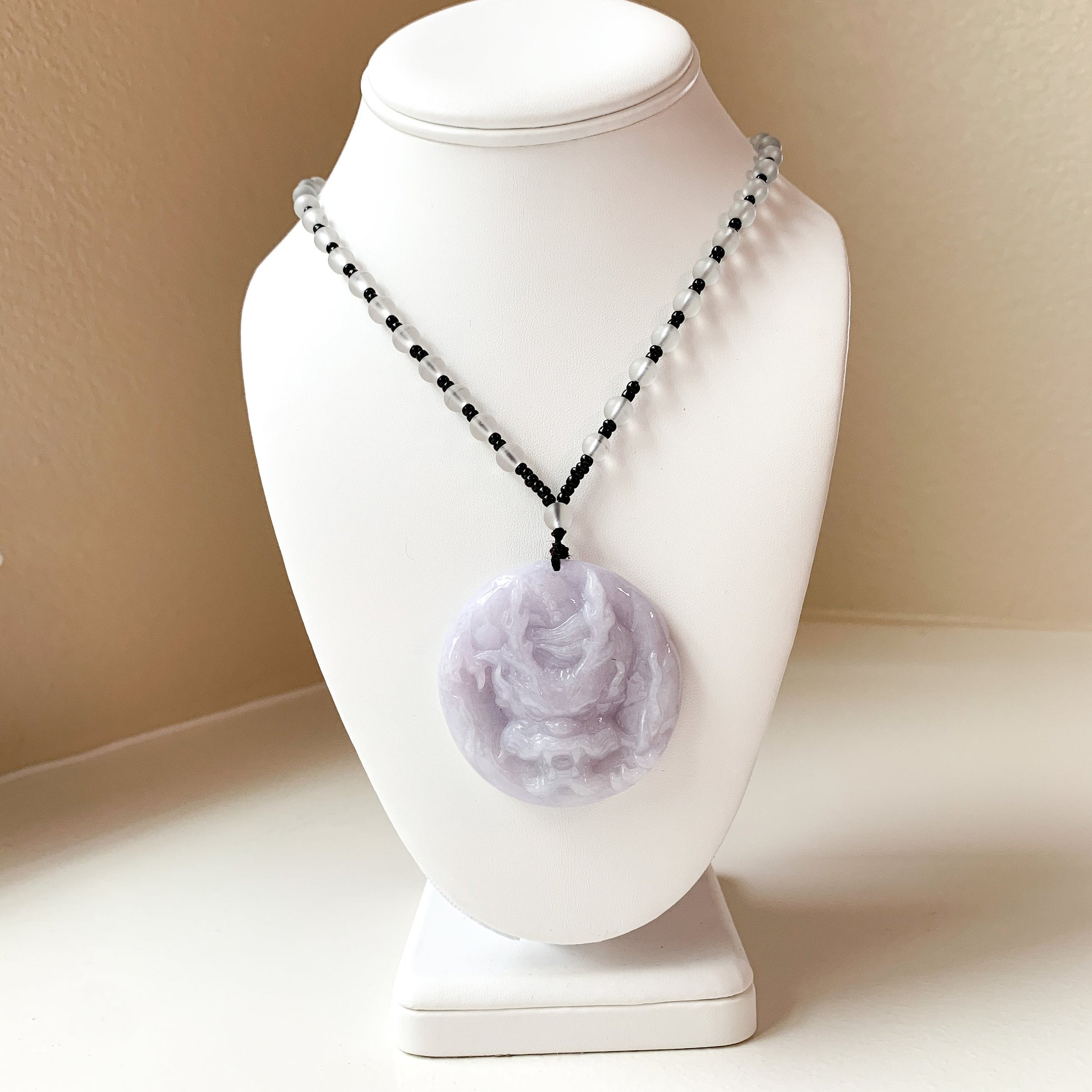 Purple Jadeite Jade Dragon Chinese Zodiac Hand Carved Pendant Necklace, YJ-0321-0345832 - AriaDesignCollection