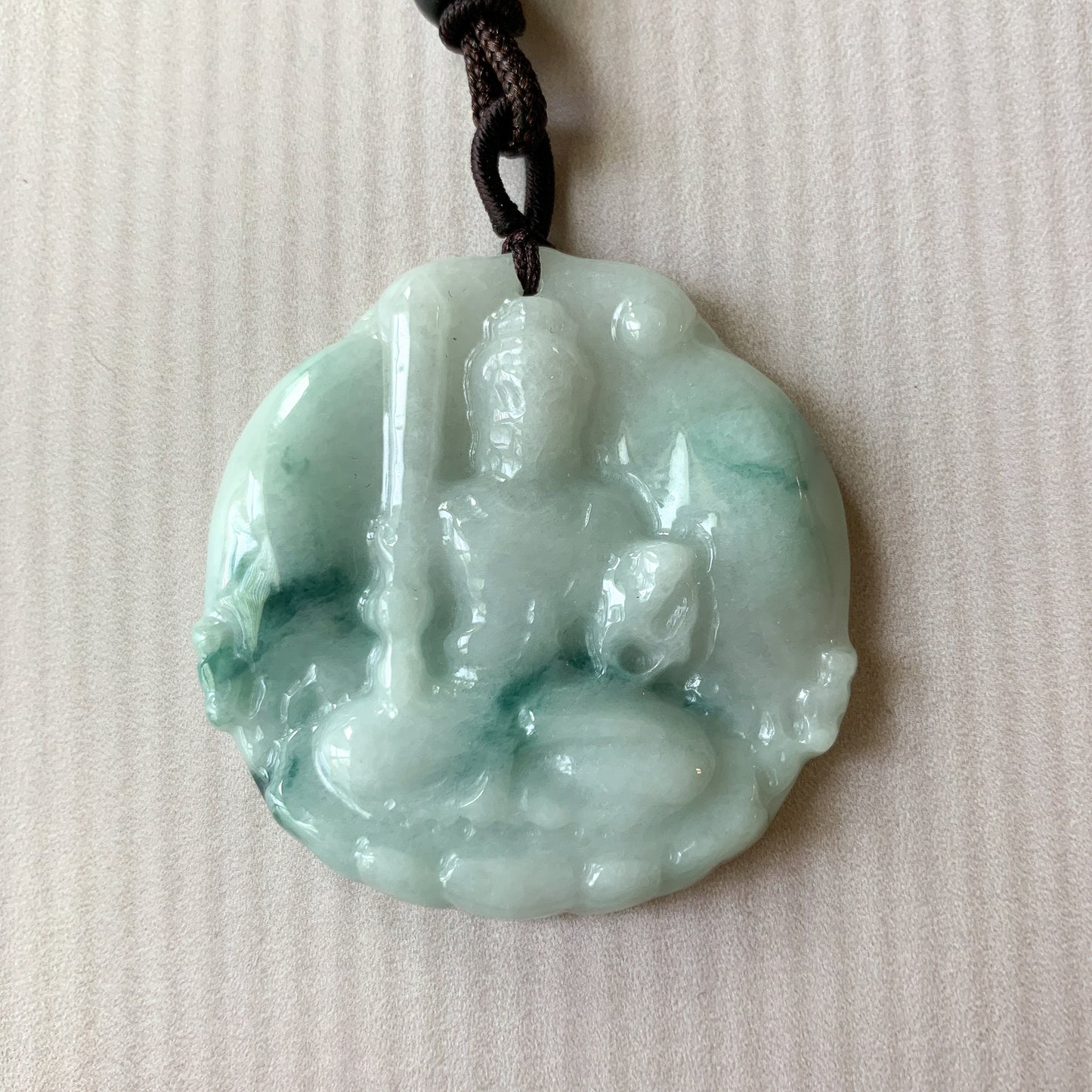 Jadeite Jade Acala Acalanātha Buddha Bu Dong Ming Wang, Bất Động Minh Vương, Carved Pendant Necklace, YJ-0321-0425614 - AriaDesignCollection