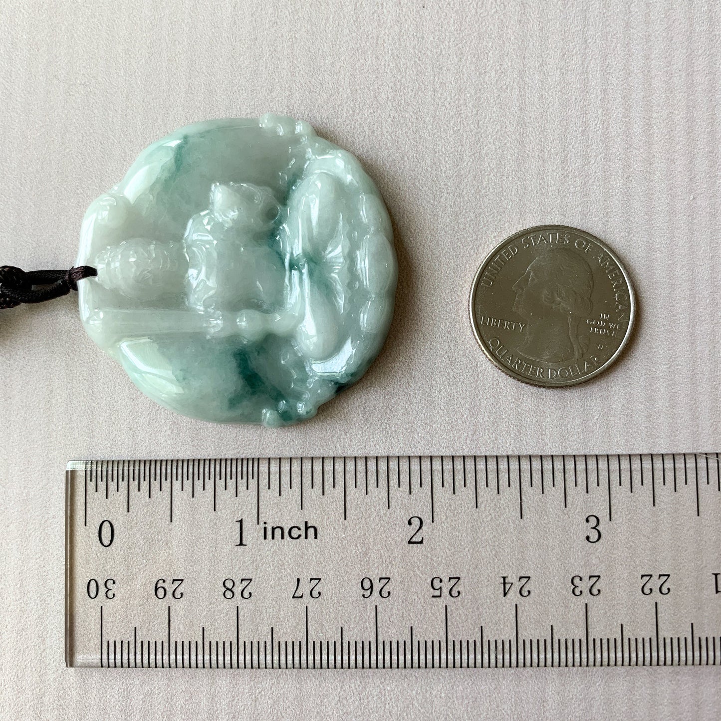 Jadeite Jade Acala Acalanātha Buddha Bu Dong Ming Wang, Bất Động Minh Vương, Carved Pendant Necklace, YJ-0321-0425614 - AriaDesignCollection