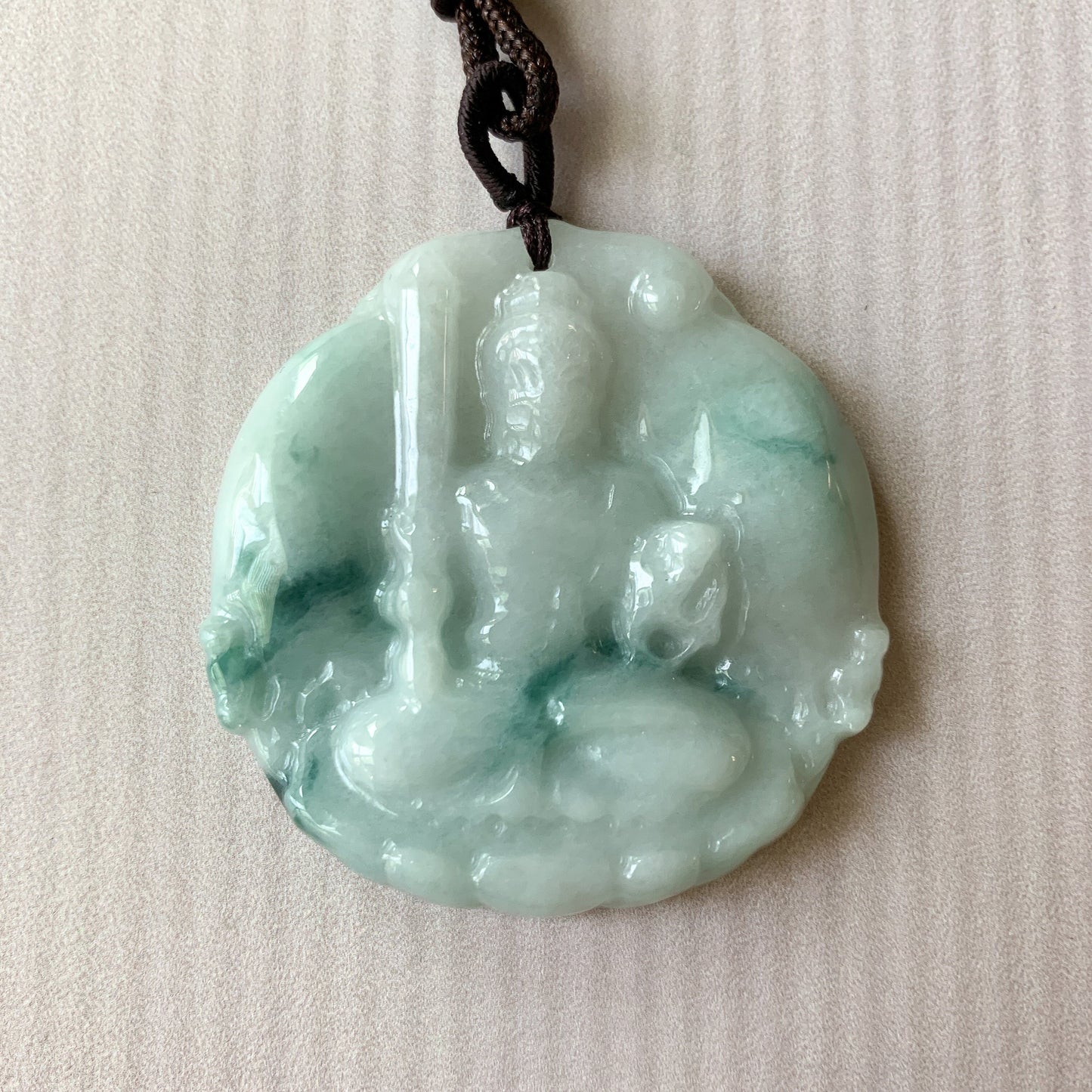Jadeite Jade Acala Acalanātha Buddha Bu Dong Ming Wang, Bất Động Minh Vương, Carved Pendant Necklace, YJ-0321-0425614 - AriaDesignCollection