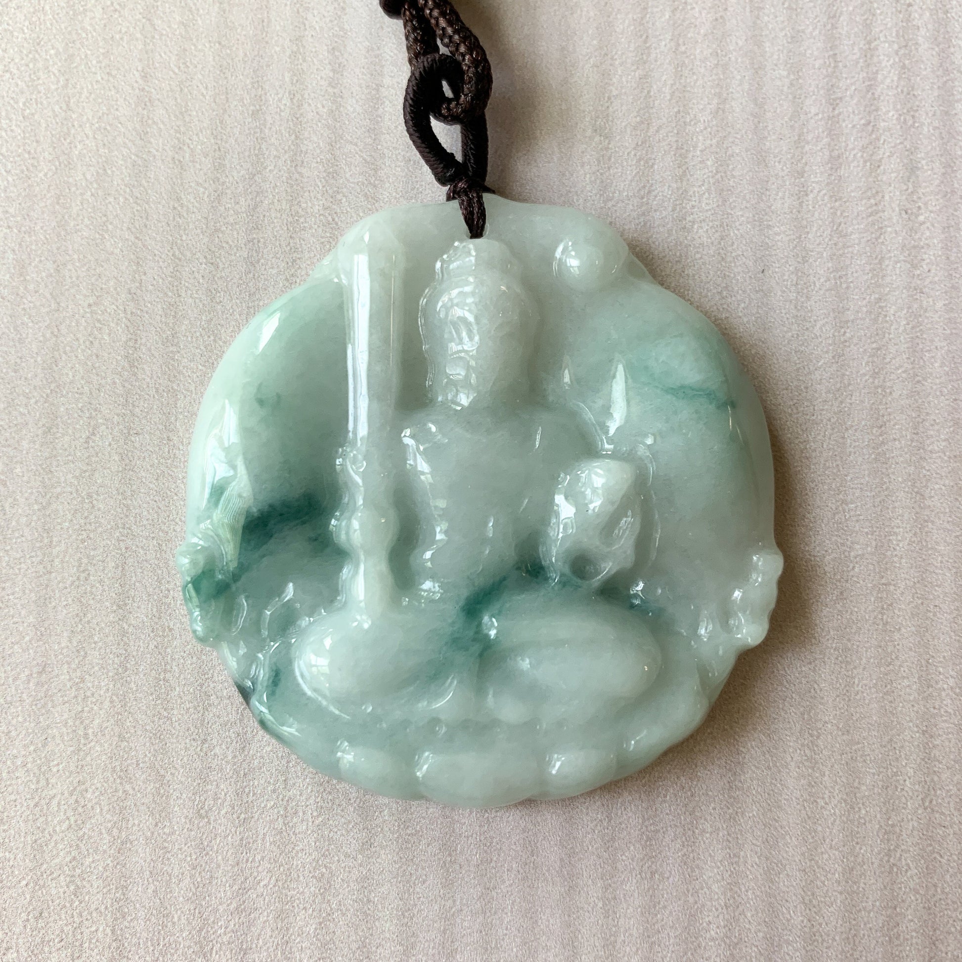 Jadeite Jade Acala Acalanātha Buddha Bu Dong Ming Wang, Bất Động Minh Vương, Carved Pendant Necklace, YJ-0321-0425614 - AriaDesignCollection
