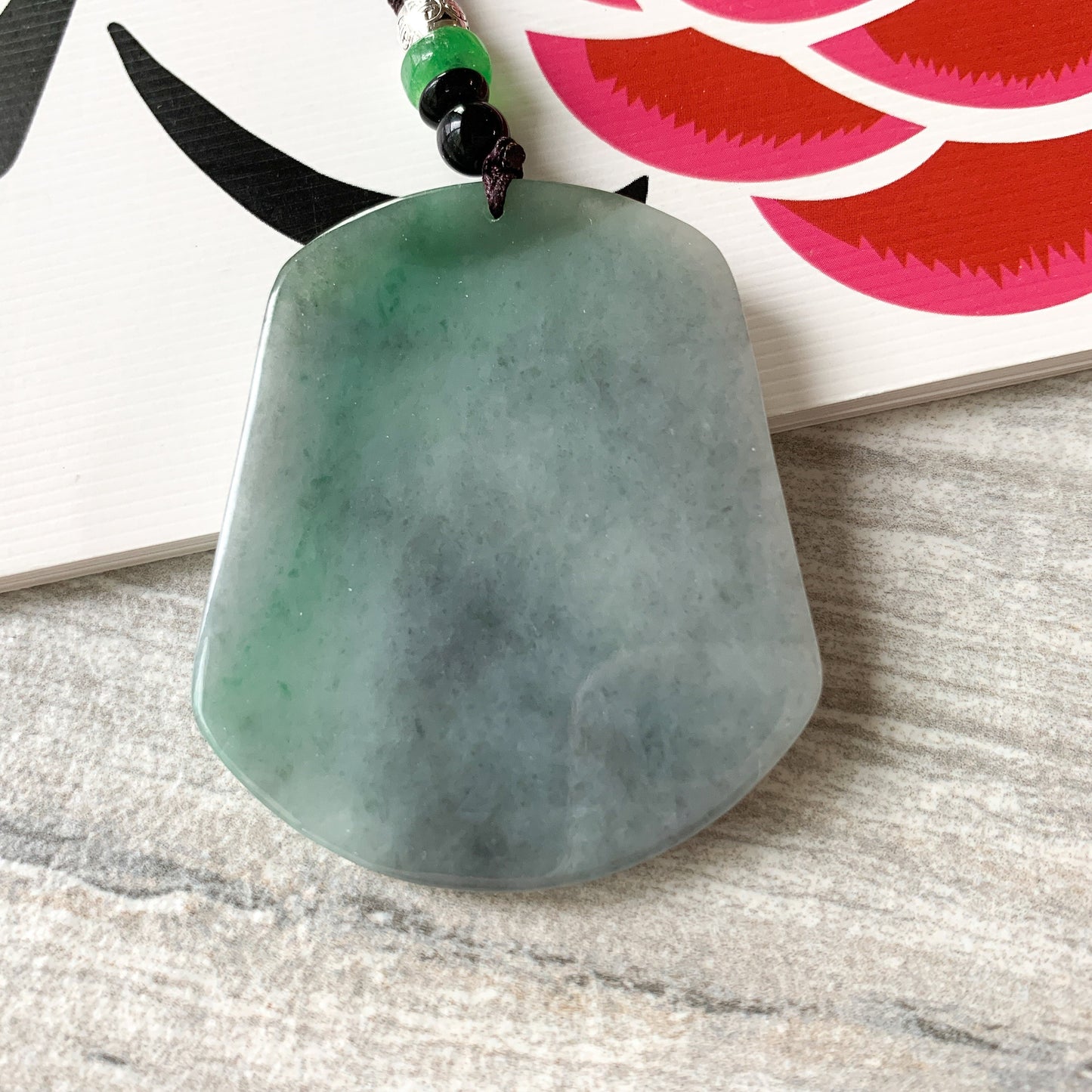Jadeite Jade Magpie Bird Plum Flower Carved Pendant, Green Black Jade Necklace, YJ-0321-0420196 - AriaDesignCollection