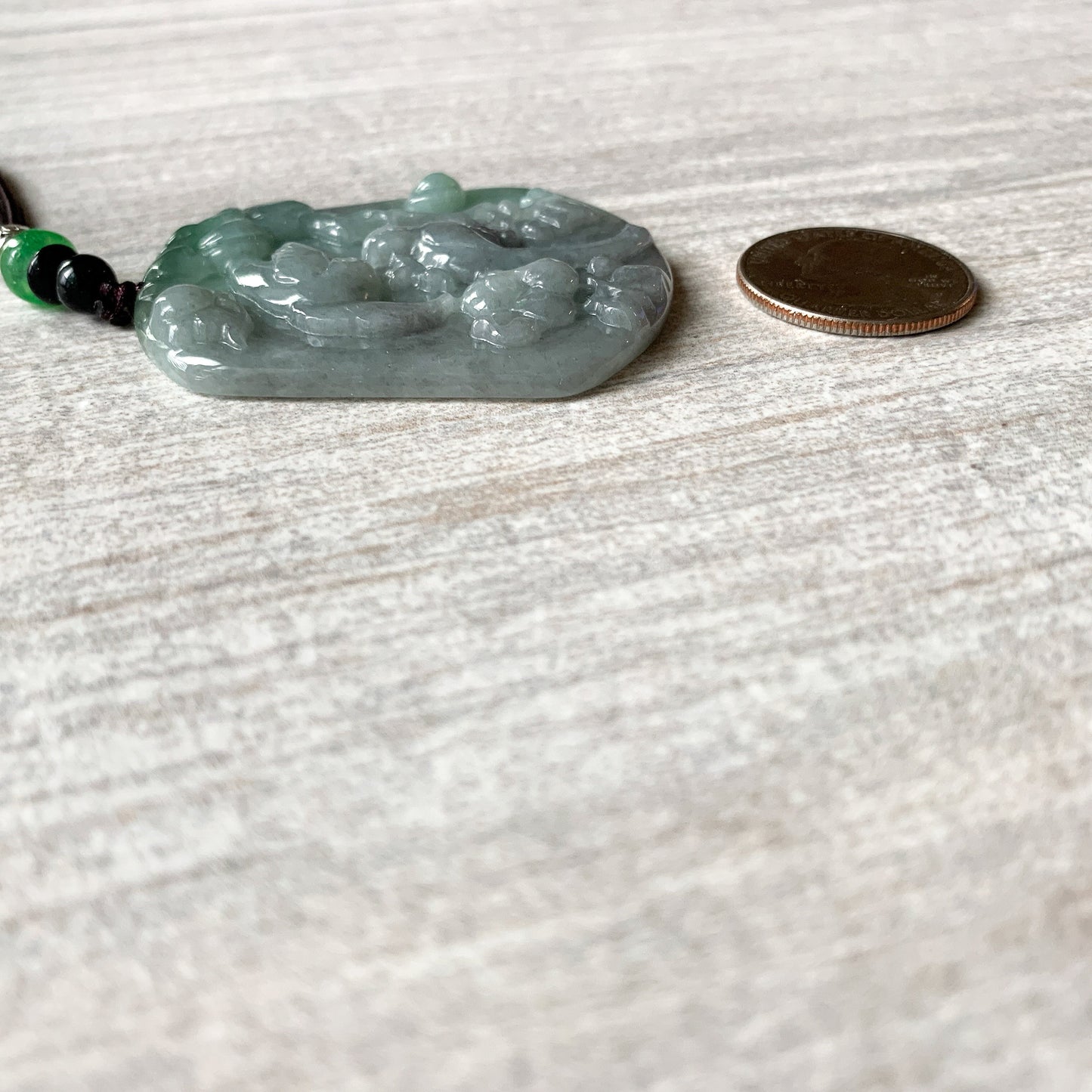 Jadeite Jade Magpie Bird Plum Flower Carved Pendant, Green Black Jade Necklace, YJ-0321-0420196 - AriaDesignCollection