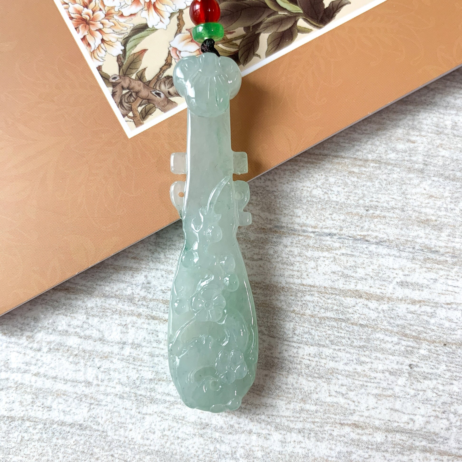 Icy Translucent Jadeite Jade Chinese Lute Pi Pa, 琵琶,Jade Necklace, HY-0621-0093659 - AriaDesignCollection
