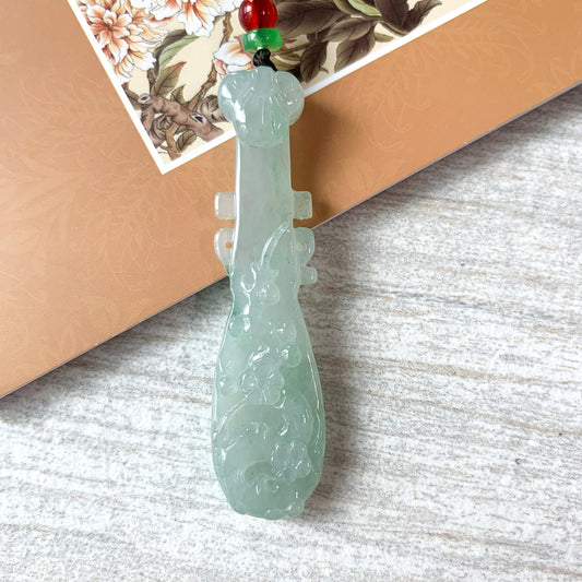 Icy Translucent Jadeite Jade Chinese Lute Pi Pa, 琵琶,Jade Necklace, HY-0621-0093659 - AriaDesignCollection
