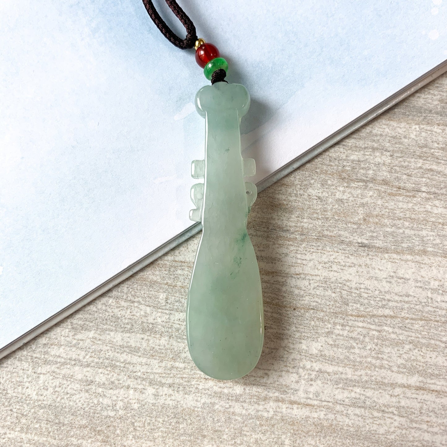 Icy Translucent Jadeite Jade Chinese Lute Pi Pa, 琵琶,Jade Necklace, HY-0621-0093659 - AriaDesignCollection
