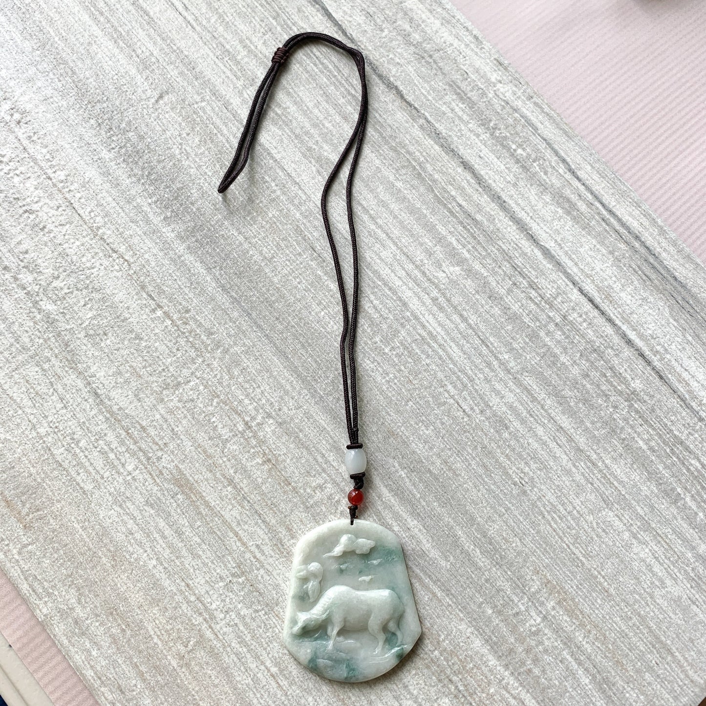 Ox Jadeite Jade Bull Cow Chinese Zodiac Carved Rustic Pendant Necklace, YJ-0321-0449619 - AriaDesignCollection
