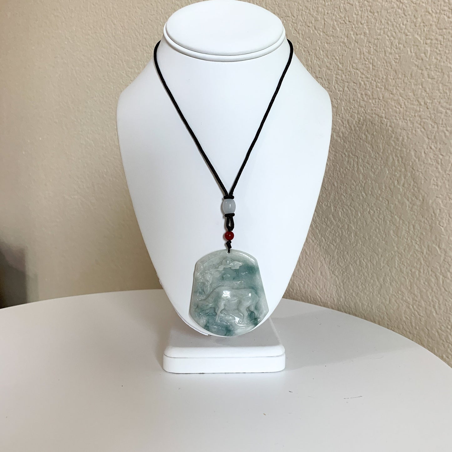 Ox Jadeite Jade Bull Cow Chinese Zodiac Carved Rustic Pendant Necklace, YJ-0321-0449619 - AriaDesignCollection
