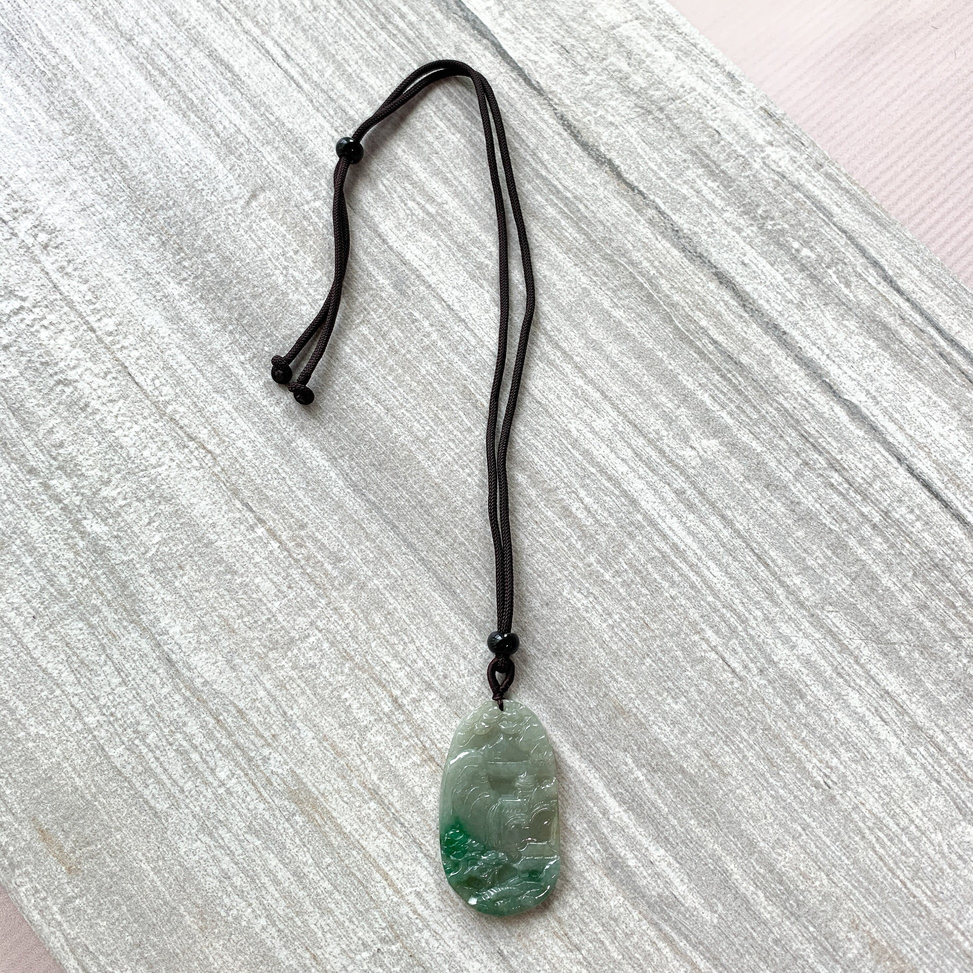 Jadeite Jade Landscape Mountain Forest River Scenery Hand Carved Pendant Necklace, YJ-0321-0387980 - AriaDesignCollection