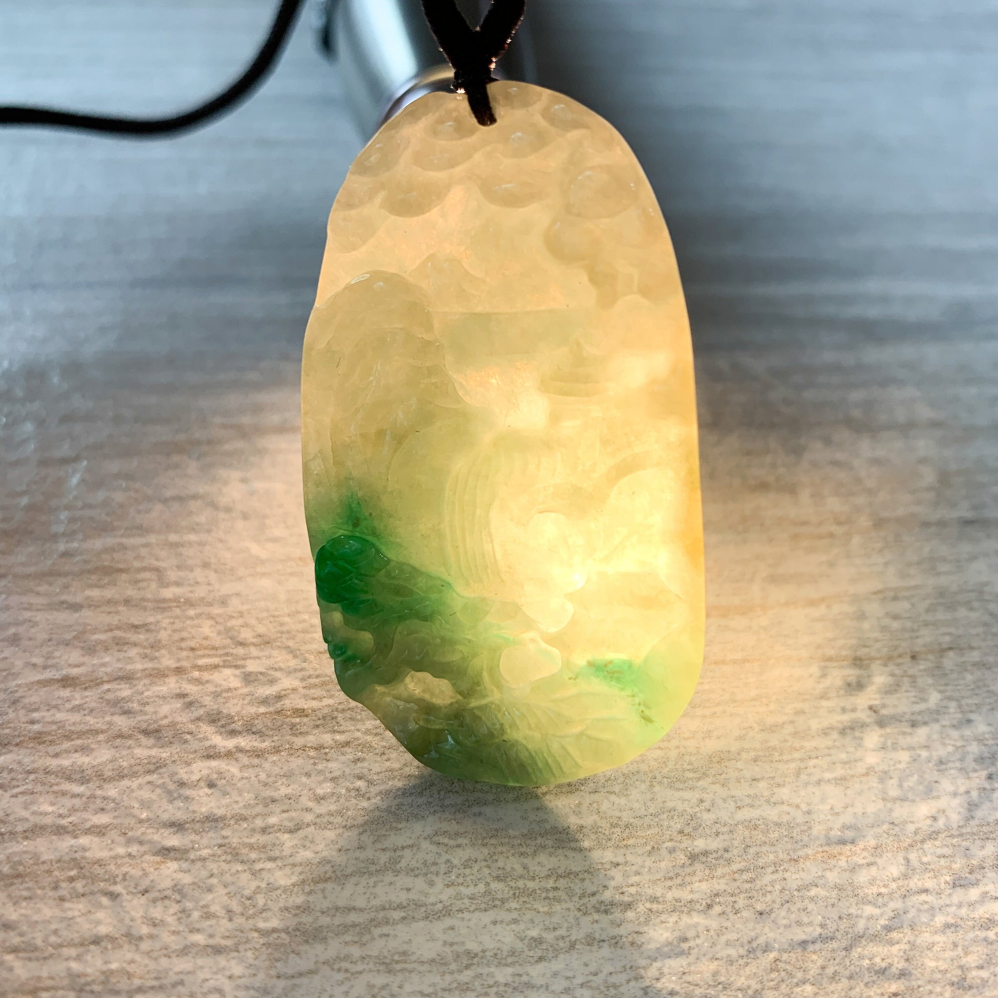 Jadeite Jade Landscape Mountain Forest River Scenery Hand Carved Pendant Necklace, YJ-0321-0387980 - AriaDesignCollection