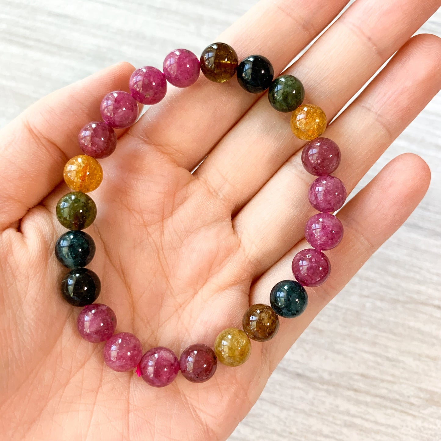 8 mm Natural Rainbow Tourmaline Bracelet Multi Color Tourmaline Bracelet, DP-0621-1647122215 - AriaDesignCollection