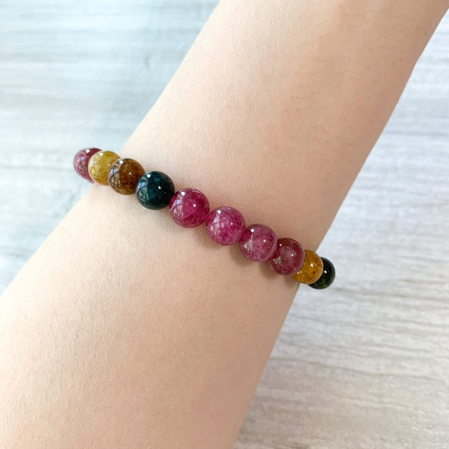8 mm Natural Rainbow Tourmaline Bracelet Multi Color Tourmaline Bracelet, DP-0621-1647122215 - AriaDesignCollection