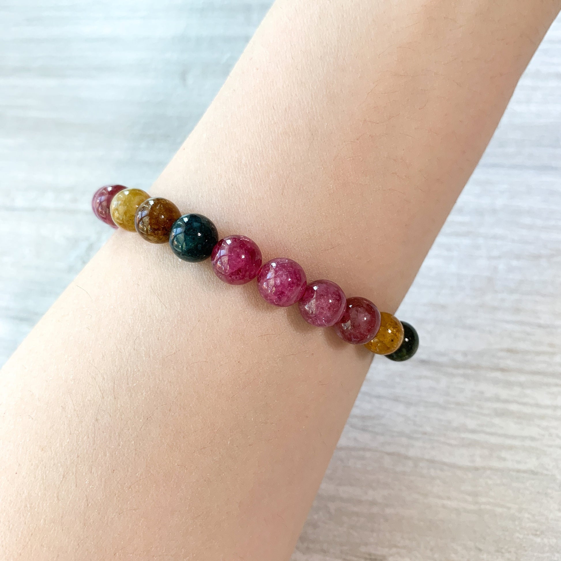 8 mm Natural Rainbow Tourmaline Bracelet Multi Color Tourmaline Bracelet, DP-0621-1647122215 - AriaDesignCollection