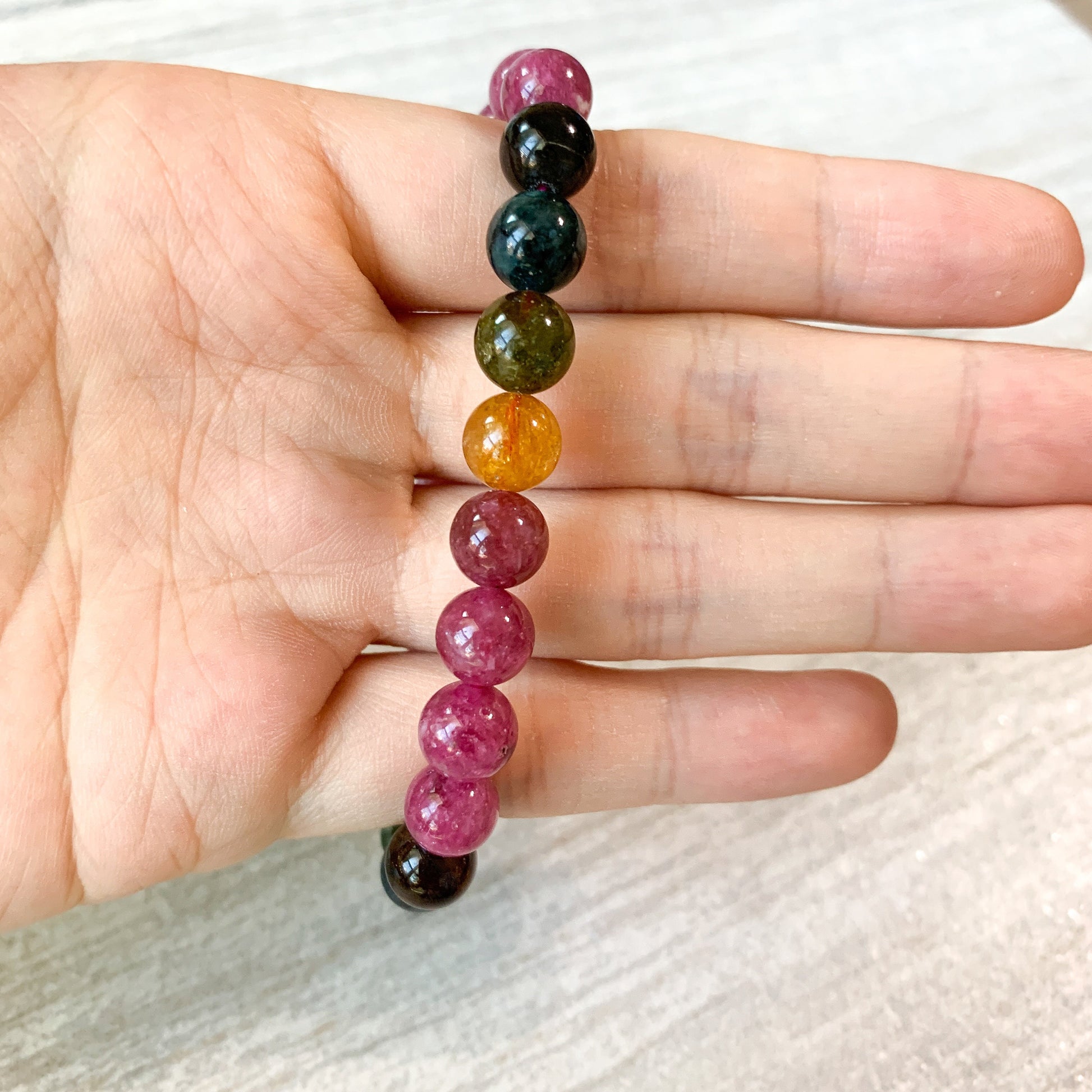 8 mm Natural Rainbow Tourmaline Bracelet Multi Color Tourmaline Bracelet, DP-0621-1647122215 - AriaDesignCollection