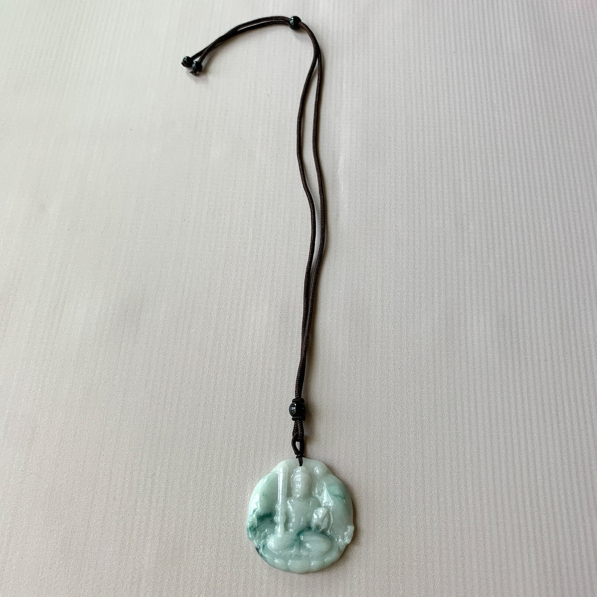 Jadeite Jade Acala Acalanātha Buddha Bu Dong Ming Wang, Bất Động Minh Vương, Carved Pendant Necklace, YJ-0321-0425614 - AriaDesignCollection