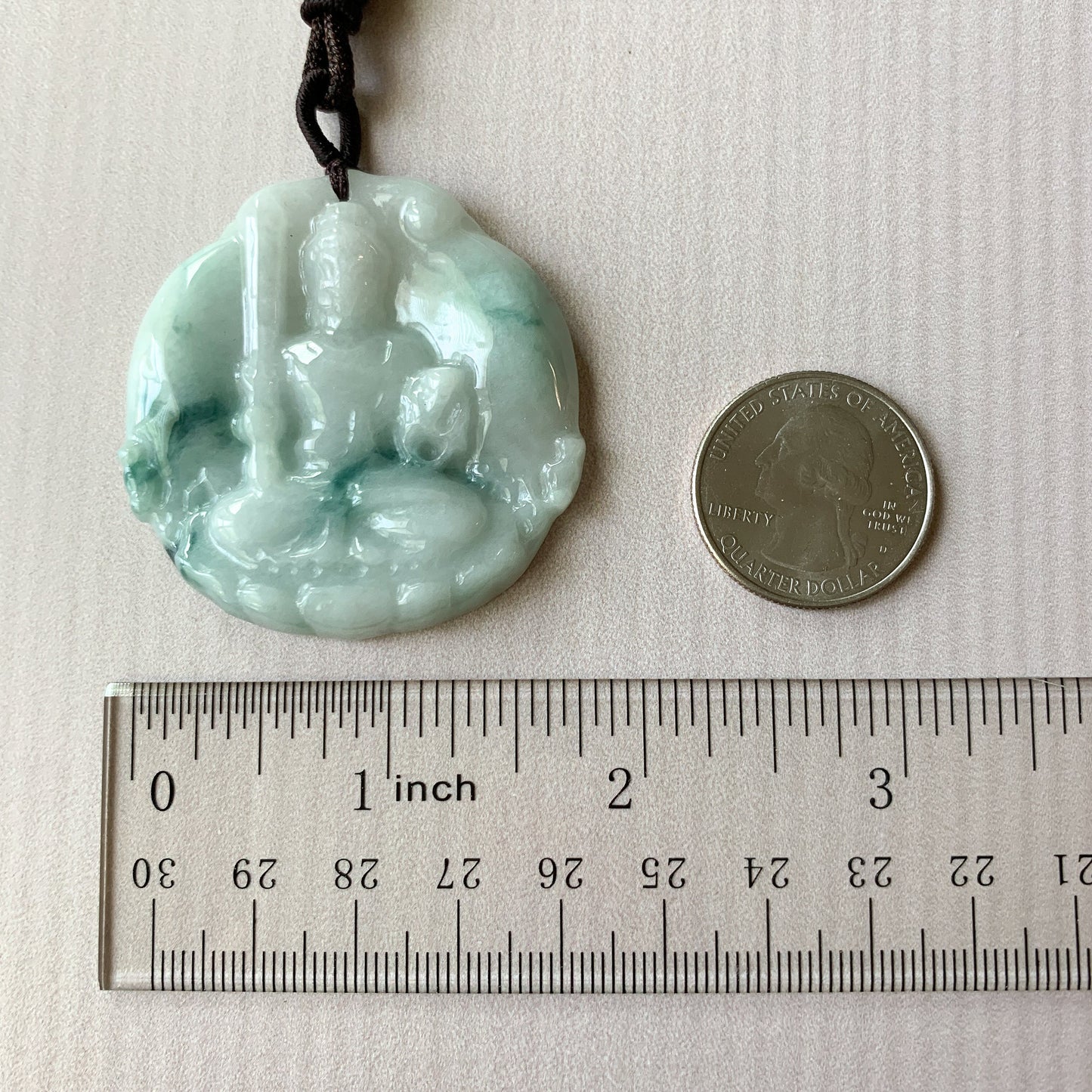 Jadeite Jade Acala Acalanātha Buddha Bu Dong Ming Wang, Bất Động Minh Vương, Carved Pendant Necklace, YJ-0321-0425614 - AriaDesignCollection