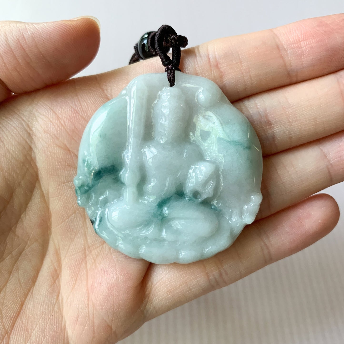Jadeite Jade Acala Acalanātha Buddha Bu Dong Ming Wang, Bất Động Minh Vương, Carved Pendant Necklace, YJ-0321-0425614 - AriaDesignCollection