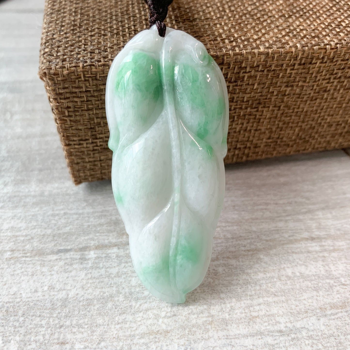 Jadeite Jade Leaf Minimalist Pendant Hand Carved Necklace, YJ-0321-0383849-2 - AriaDesignCollection