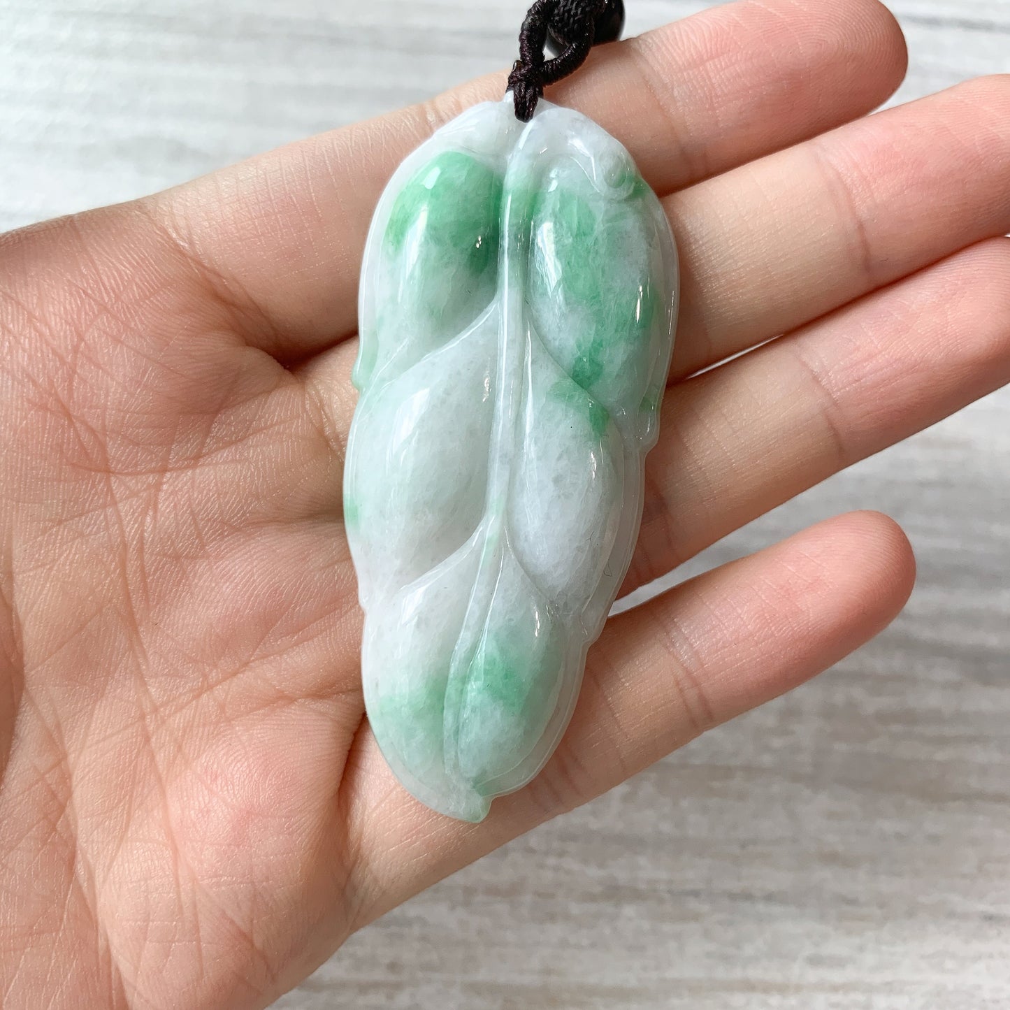 Jadeite Jade Leaf Minimalist Pendant Hand Carved Necklace, YJ-0321-0383849-2 - AriaDesignCollection