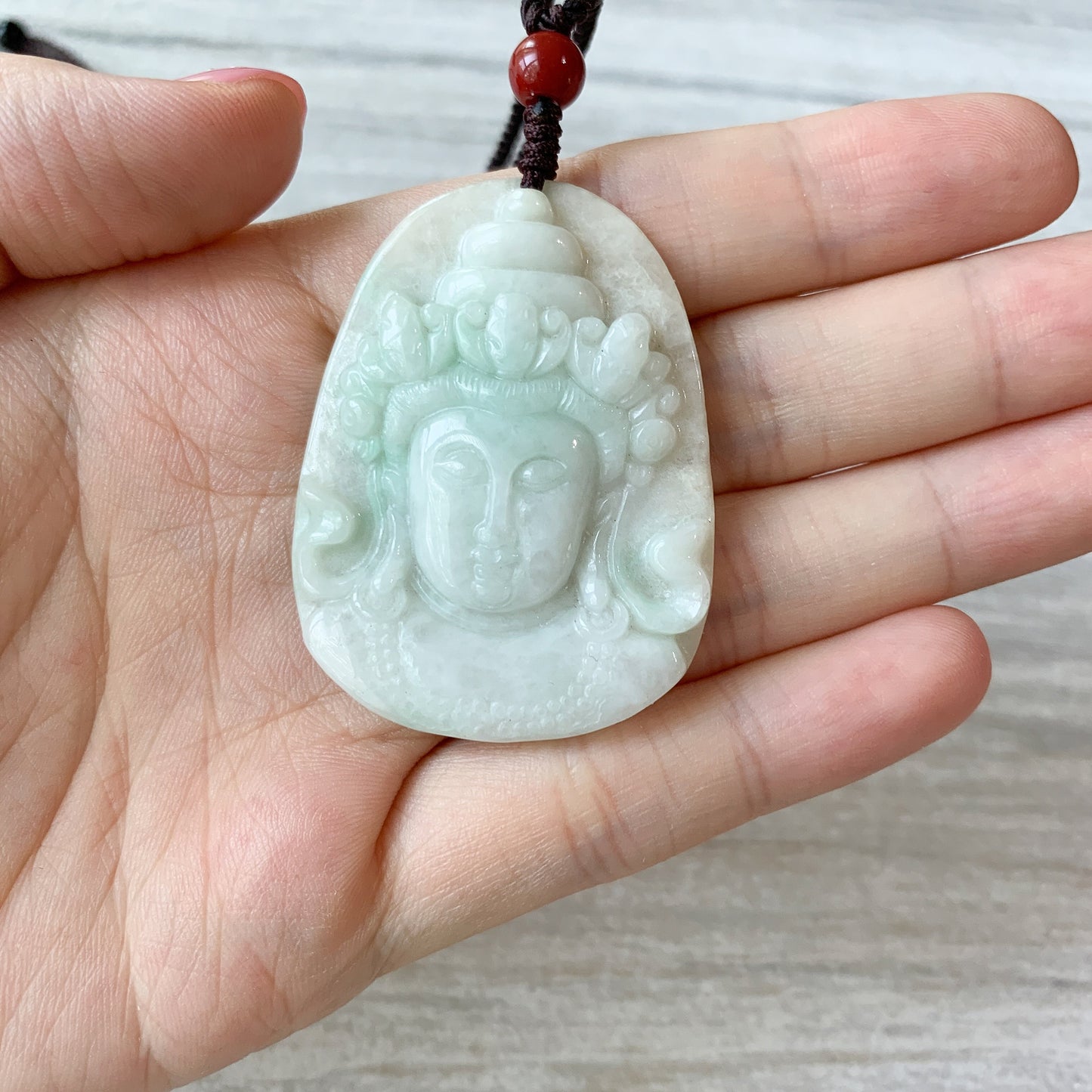 Jadeite Jade Guan Yin Head Carved Pendant, YW-0110-1647066074 - AriaDesignCollection